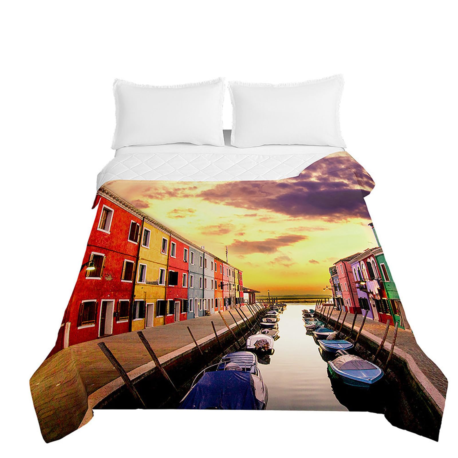 Odot Trapuntino Copriletto Singolo Matrimoniale 3D - Paesaggio Trapuntato In Microfibra - 180x220 Cm - Leggero E Morbido Per Tutte Le Stagioni - 4