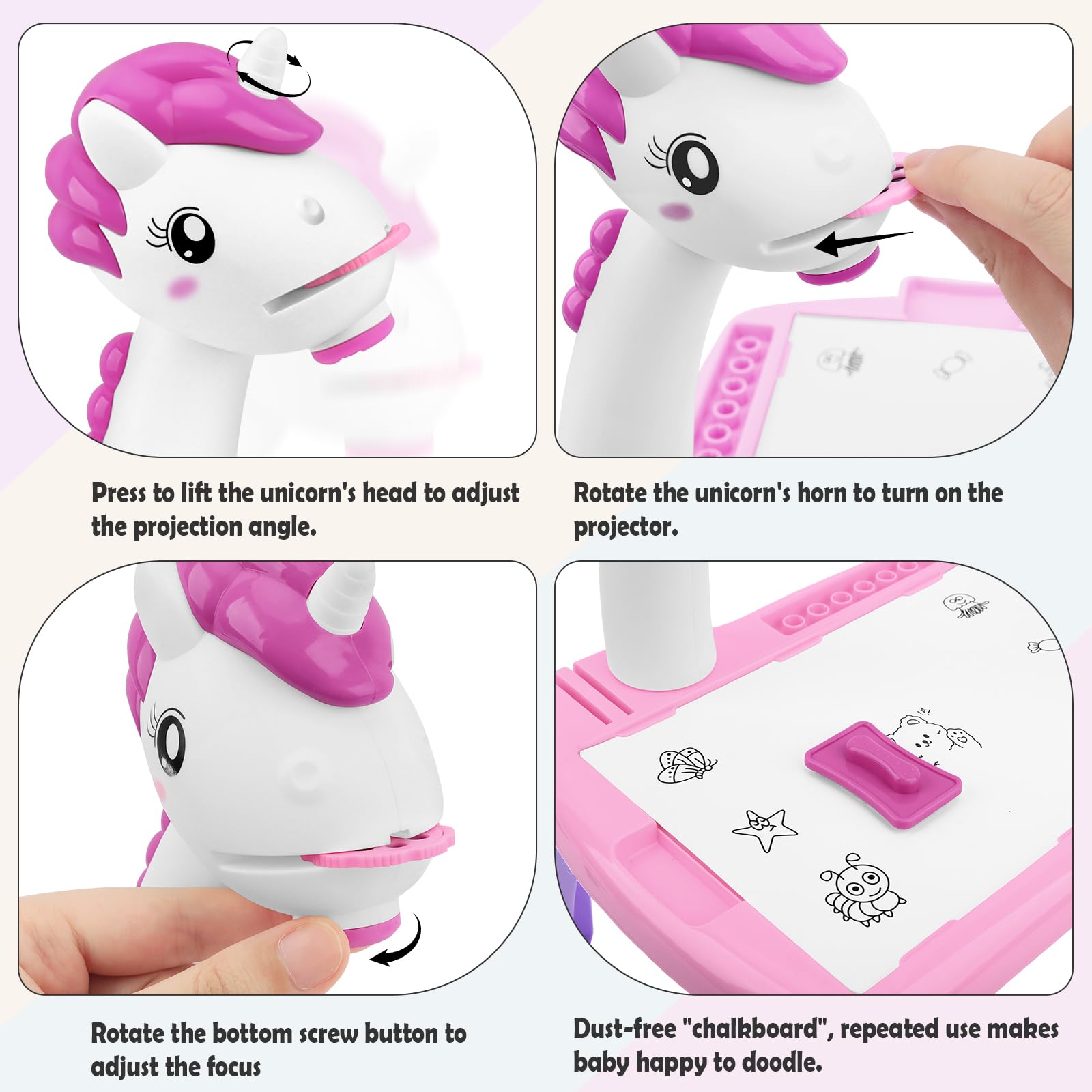 MOMSIV Proiettore di tracciamento e disegno per bambini, unicorno per bambini, tavolo da disegno con 72 motivi colorati, giocattolo per proiettori Trace and Draw per ragazzi e ragazze regali