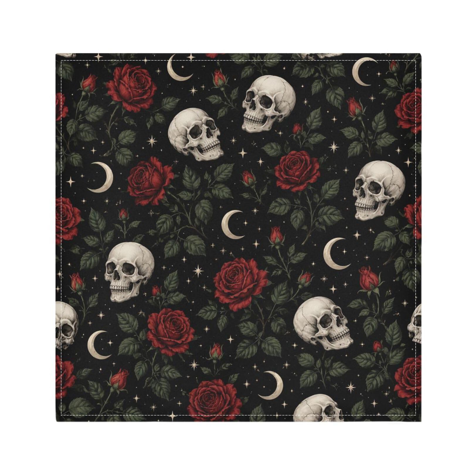 Ttgoth Skull Rose Cloth Napkin Set of 6 Washable & Reusable Dinner Napkins for Dining Table, Banquets, Wedding, Party, 50x50 cm