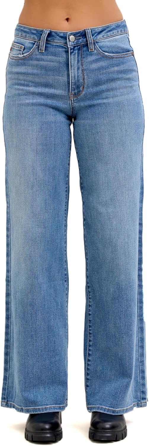 Retro Wide Leg Mid Rise Jeans Medium Blue