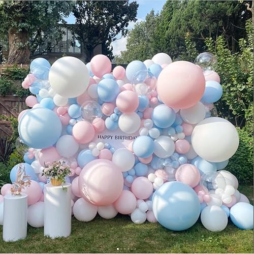Miniatura 3 de Globos de látex rosa y azul, paquete de 50 globos de fiesta de 12 pulgadas, rosa, azul, blanco, con cinta de 33 pies para revelación de género, baby