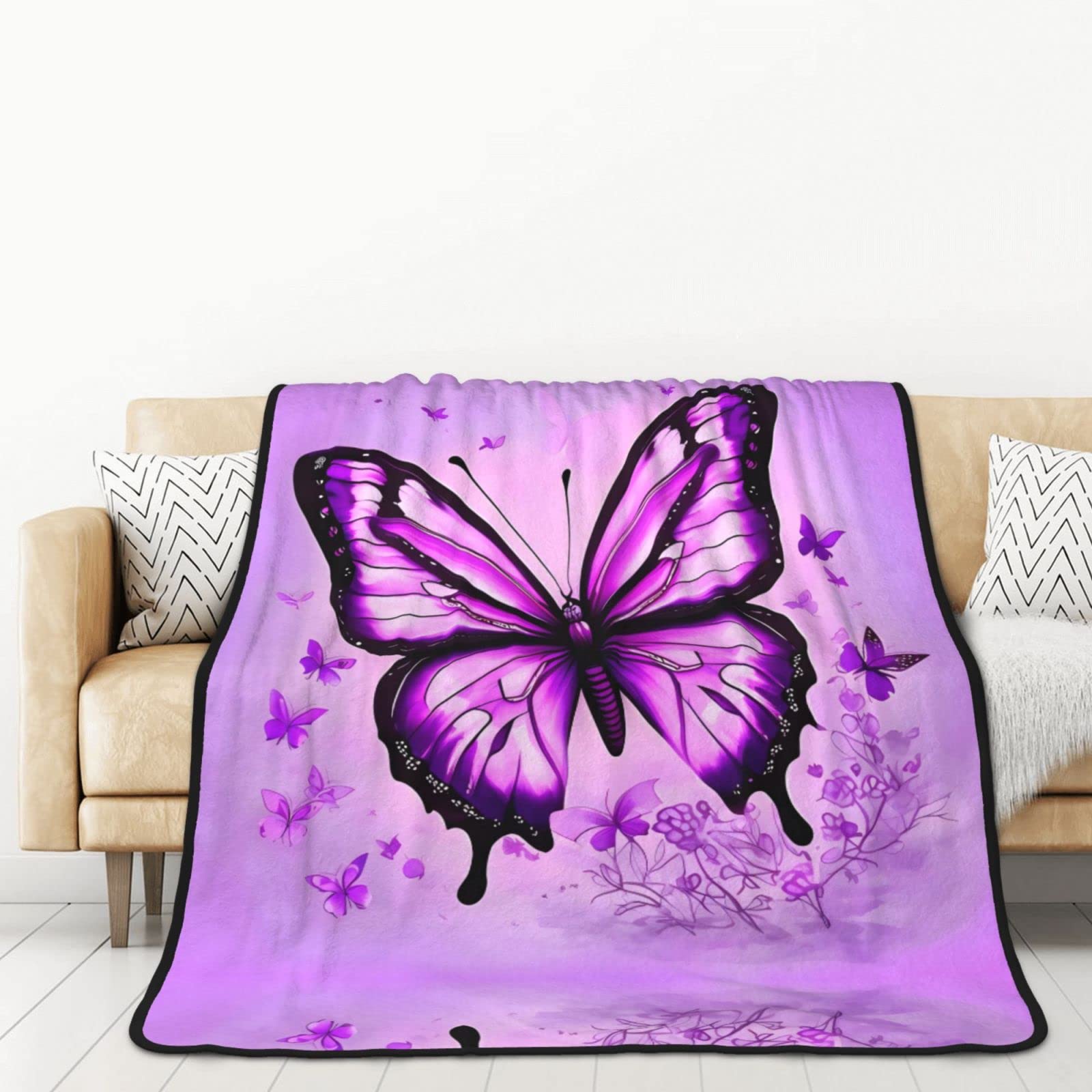 Couverture flanelle papillon violet adulte contre le froid au lit et en voiture
