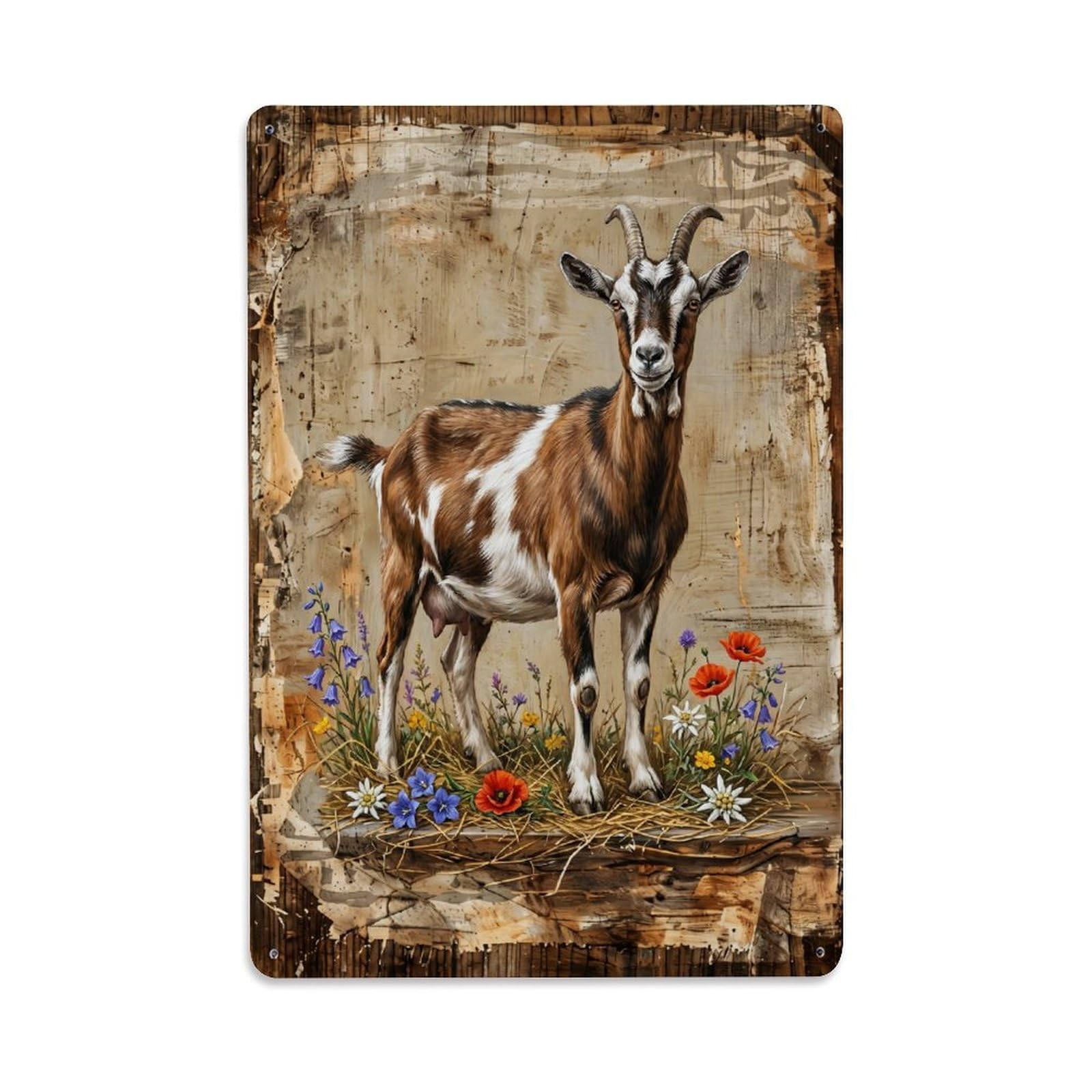 Alpine Goat Farm Dairy Cheese Mountain Vintage Metal Tin Sign Plaque Wall Decor for Cafe, Club, Garden Metal Poster 8x12Inch