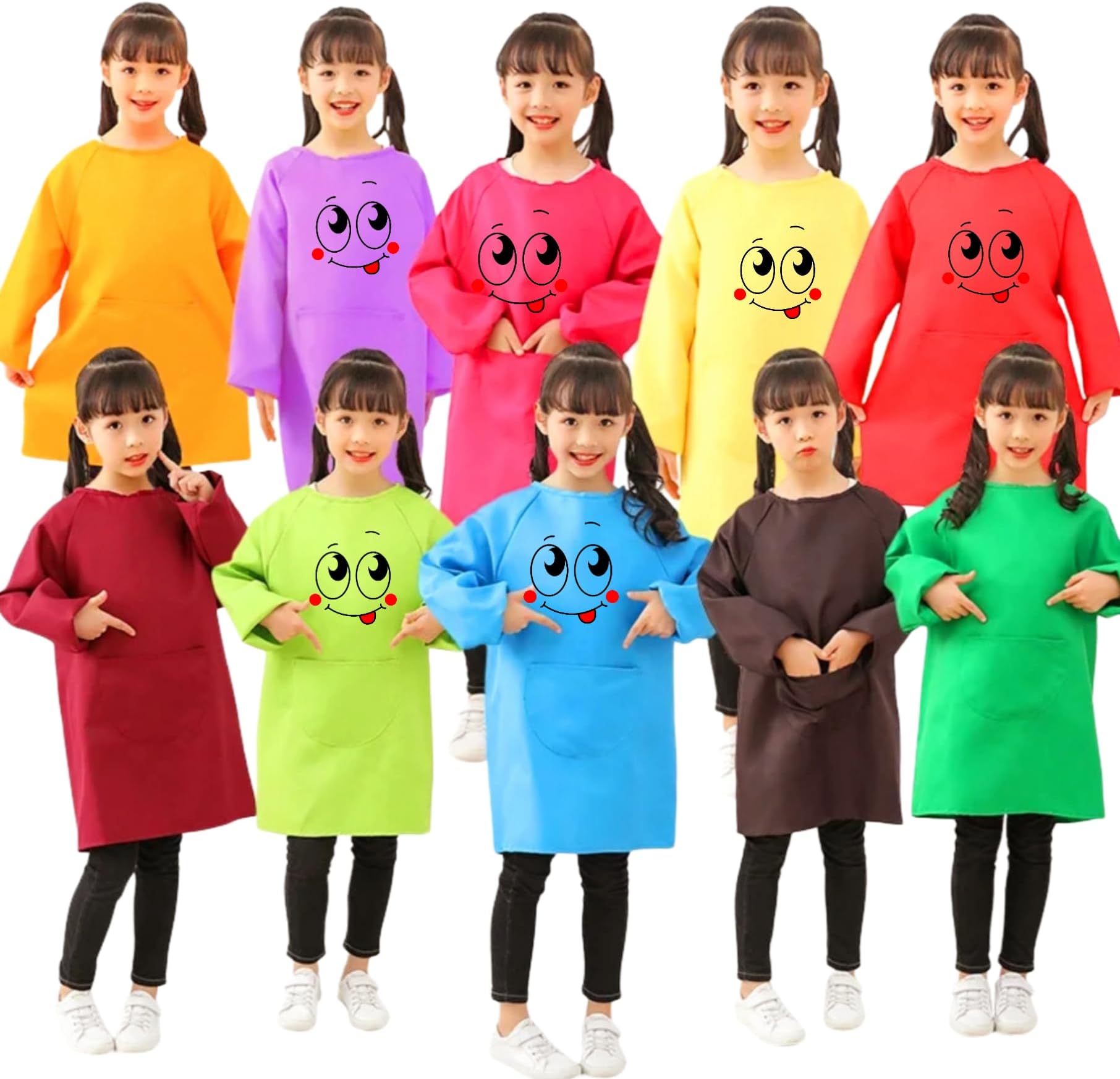 kids Apron Kid's Aprons Childrens Cooking Aprons for Boys Girls Cooking Art Painting, Sensitive Skin,Smiley Face Kindergarten Waterproof Children Painting Aprons School Baking Craft ู
ุฑููู ุฃุทูุงู