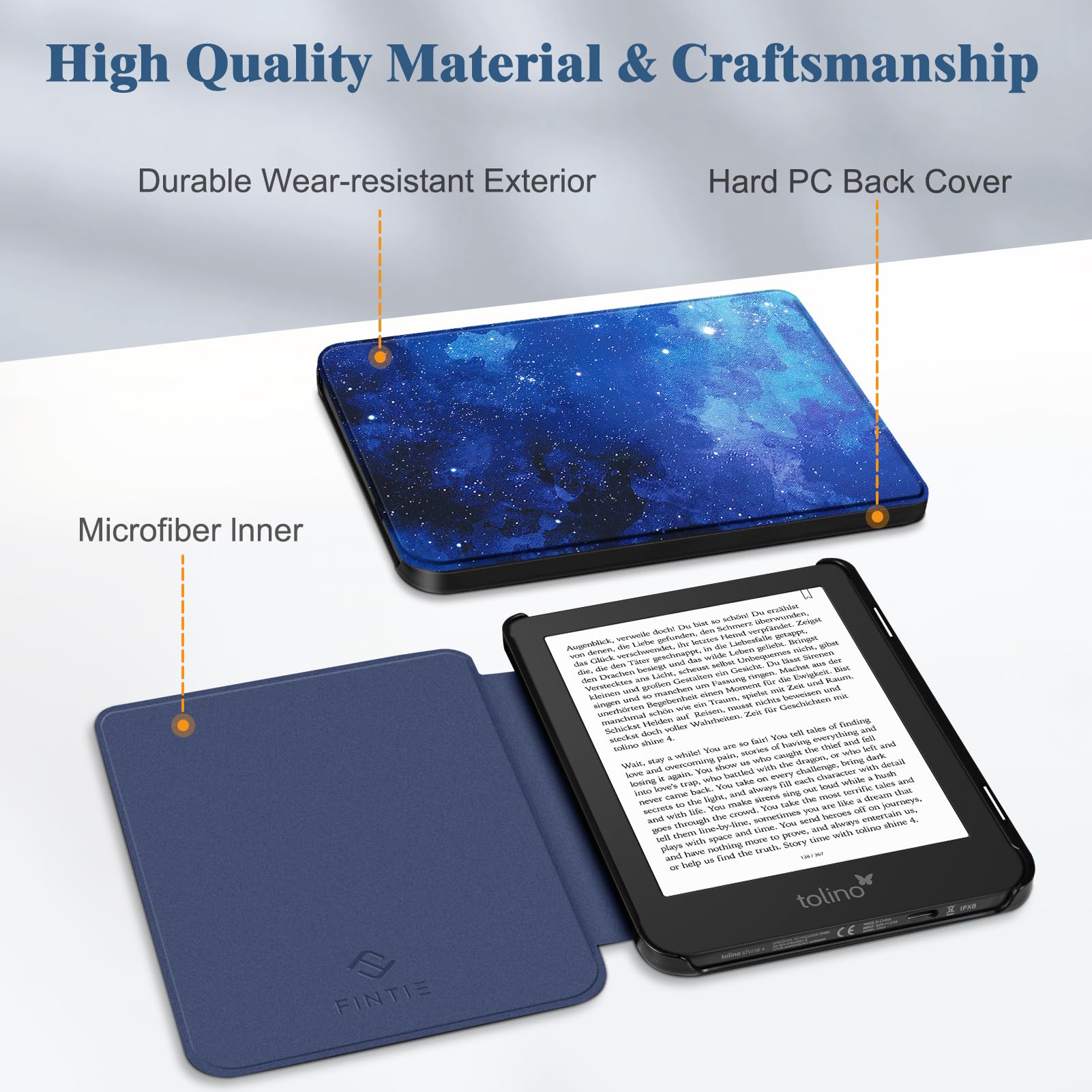 FINTIE, Etui Slimshell do 6" Kobo Clara Colour (2024) /Clara BW (2024) /2E (2022) - super cienka, lekka, luksusowa obudowa z premium skóry PU z funkcją automatycznego uśpienia/budzenia (gwiaździste