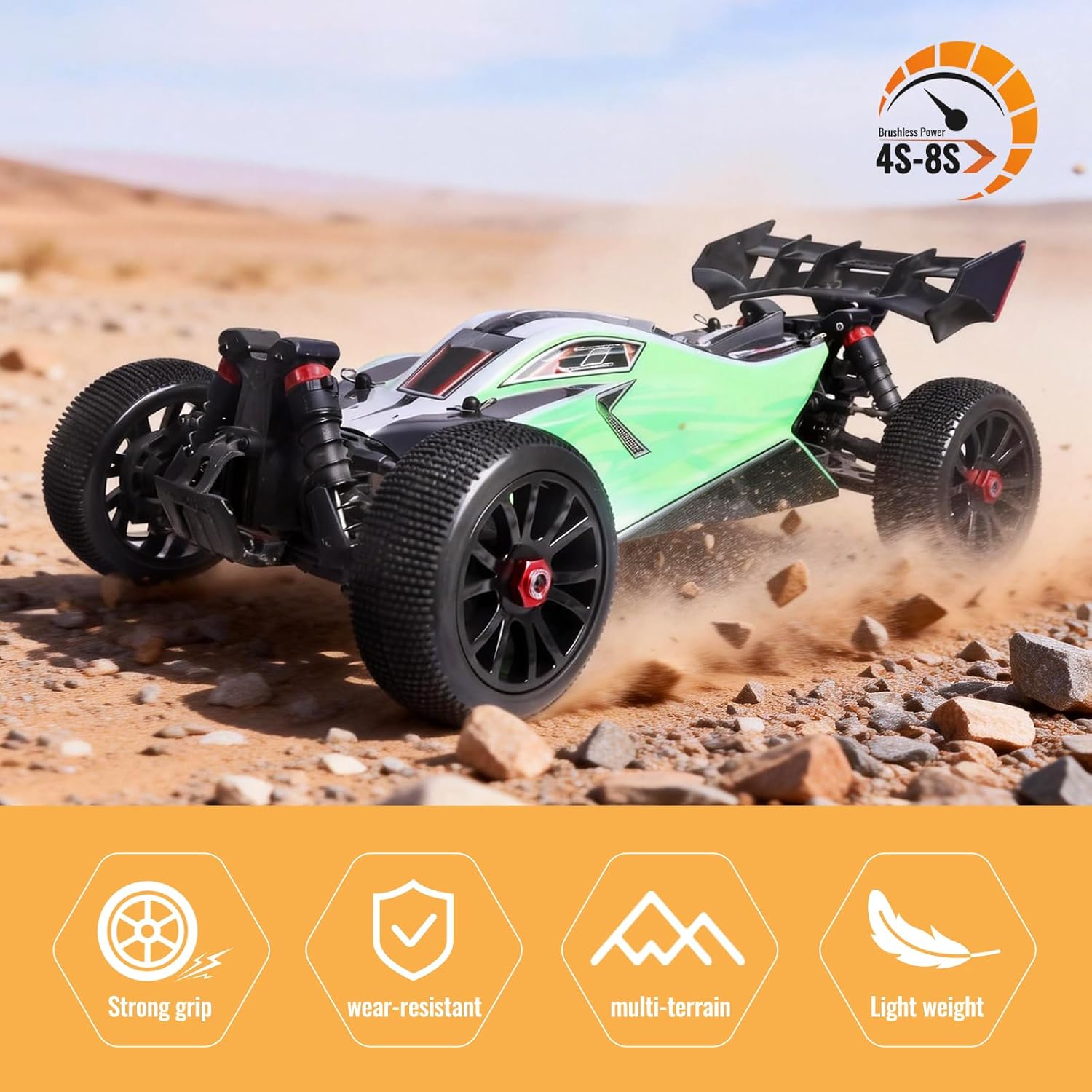 1/8 Scale RC Buggy Tires w/Foam Inserts and 17mm Hex Wheels for Arrma Typhon 6S 3s Blx Losi 8ight HPI Vorza Hobao Hyper Kyosho Inferno, Set of 4
