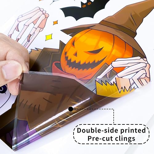 Miniatura 2 de 63 calcomanías de Halloween para ventana, 6 hojas de dibujos animados, murciélago, calabaza, calavera y bruja, electrostáticas, perfectas para baño,