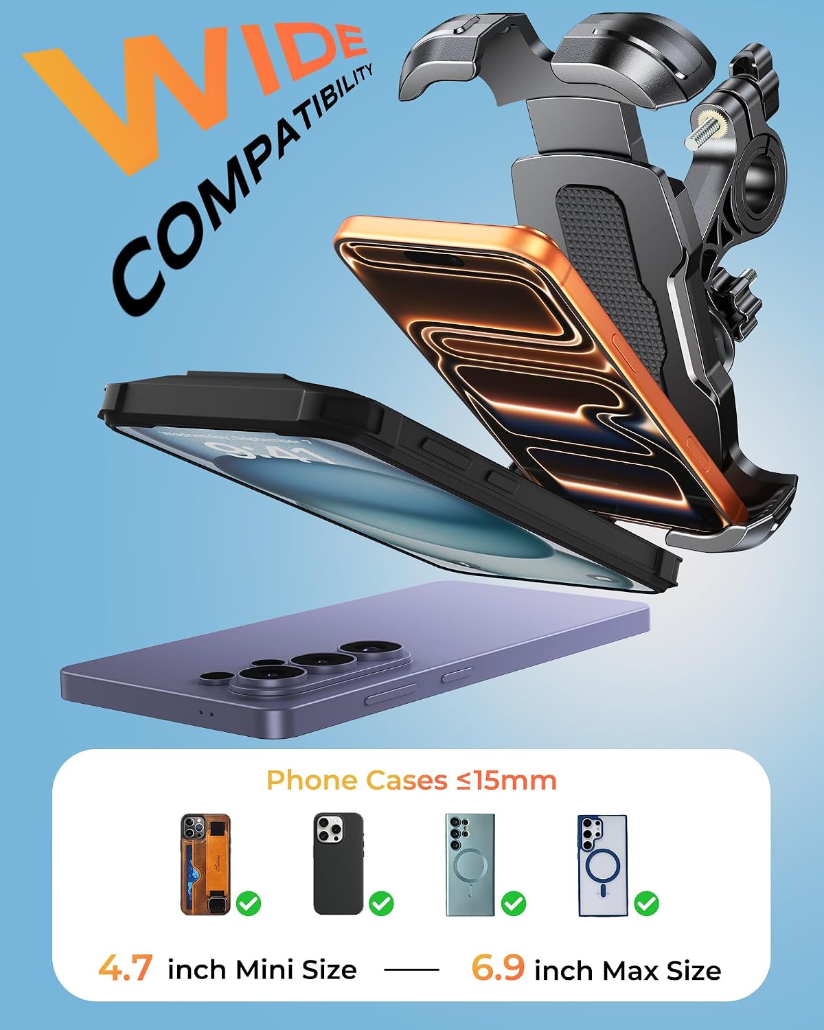 Zewdov Bike Phone Mount [Secure Grip][Anti-Drop], Upgrade Bike Phone Holder [1s Stable Lock], 360° Rotatable Phone Holder for Mountain Bike/ATV, Fits for iPhone/Samsung 4.7-6.9", Screw Mount