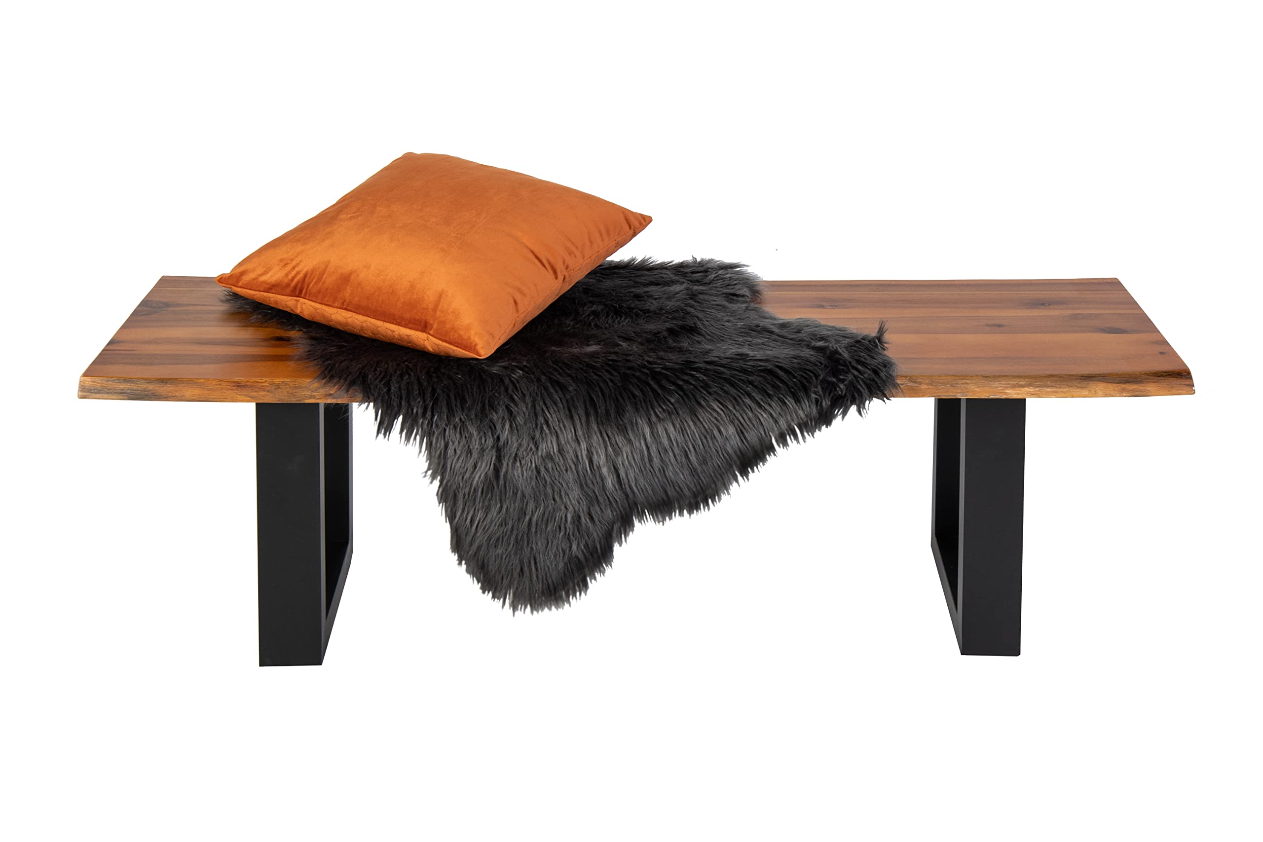 SAM Esszimmerbank 160x40 cm Dallas, Akazienholz cognacfarben, Massive Holzbank mit echter Baumkante, Baumkantenbank mit U-Gestell Schwarz, Sitzbank mit 26 mm Platte