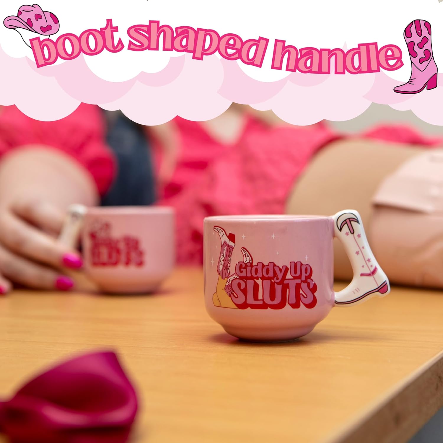 Boxer Gifts Giddy Up Sluts Novelty Espresso Cups - Cowgirl Gifts for Women - Country Themed Stuff - Funny Friend Gift