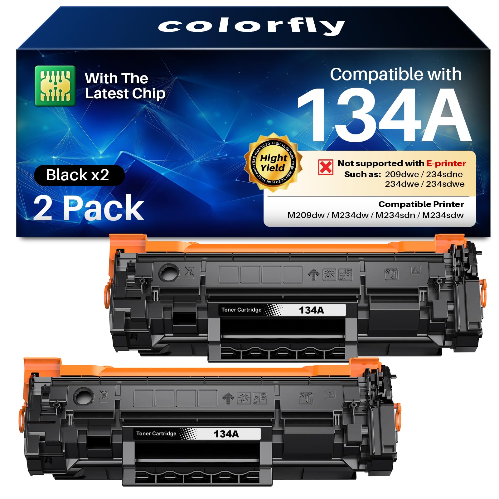 Photo 1 of colorfly 134A Toner Cartridges with Chip Replacement for HP 134A Black Toner Cartridge W1340A Toner 134X Toner Work with LaserJet 209dw MFP M234dw M234sdw M234sdn Printer