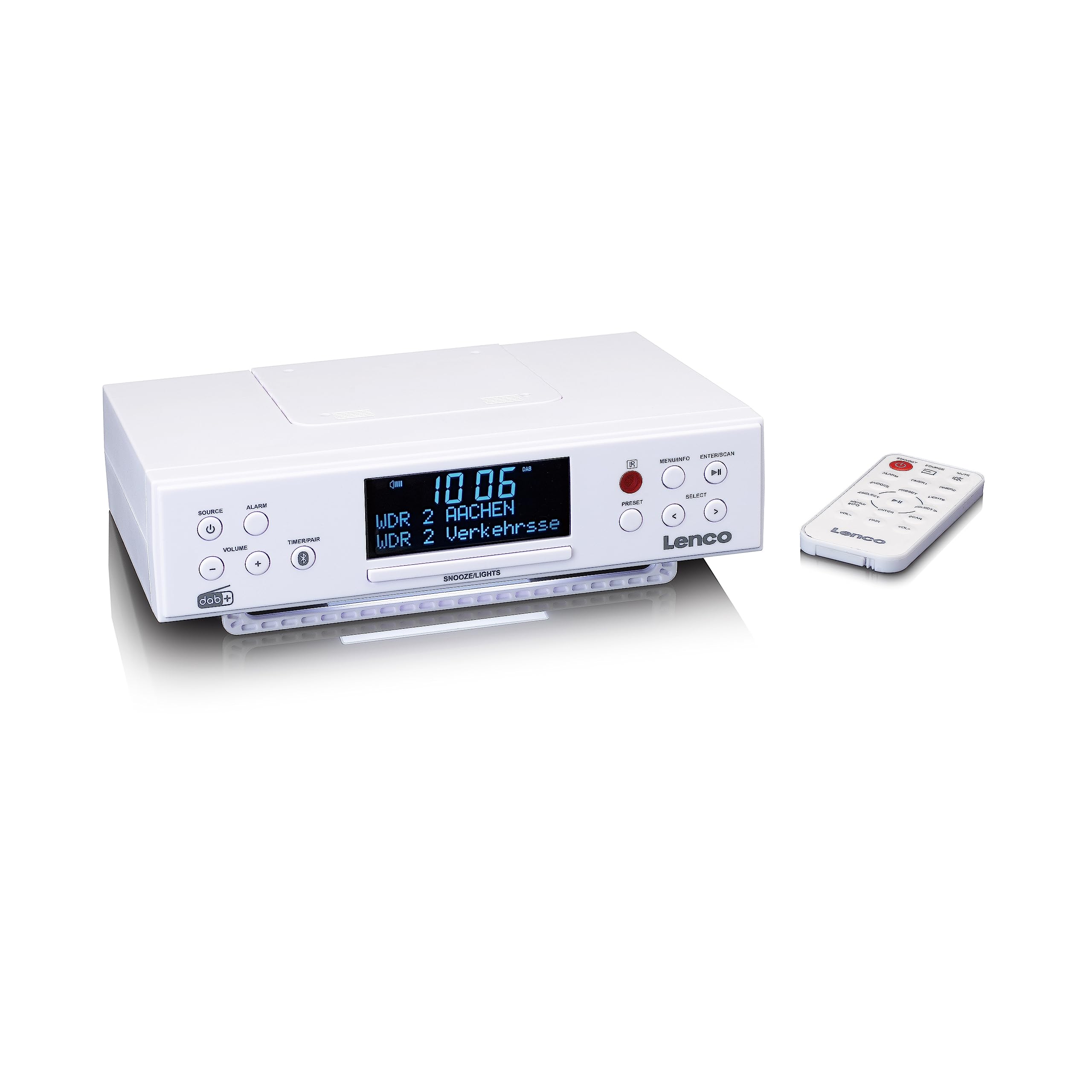 Lenco KCR-190 Radio de Cocina Dab+ - Bluetooth - PLL FM - 30 Presets de Emisoras - Pantalla y Luz LED - Temporizador - Alarma - Blanco