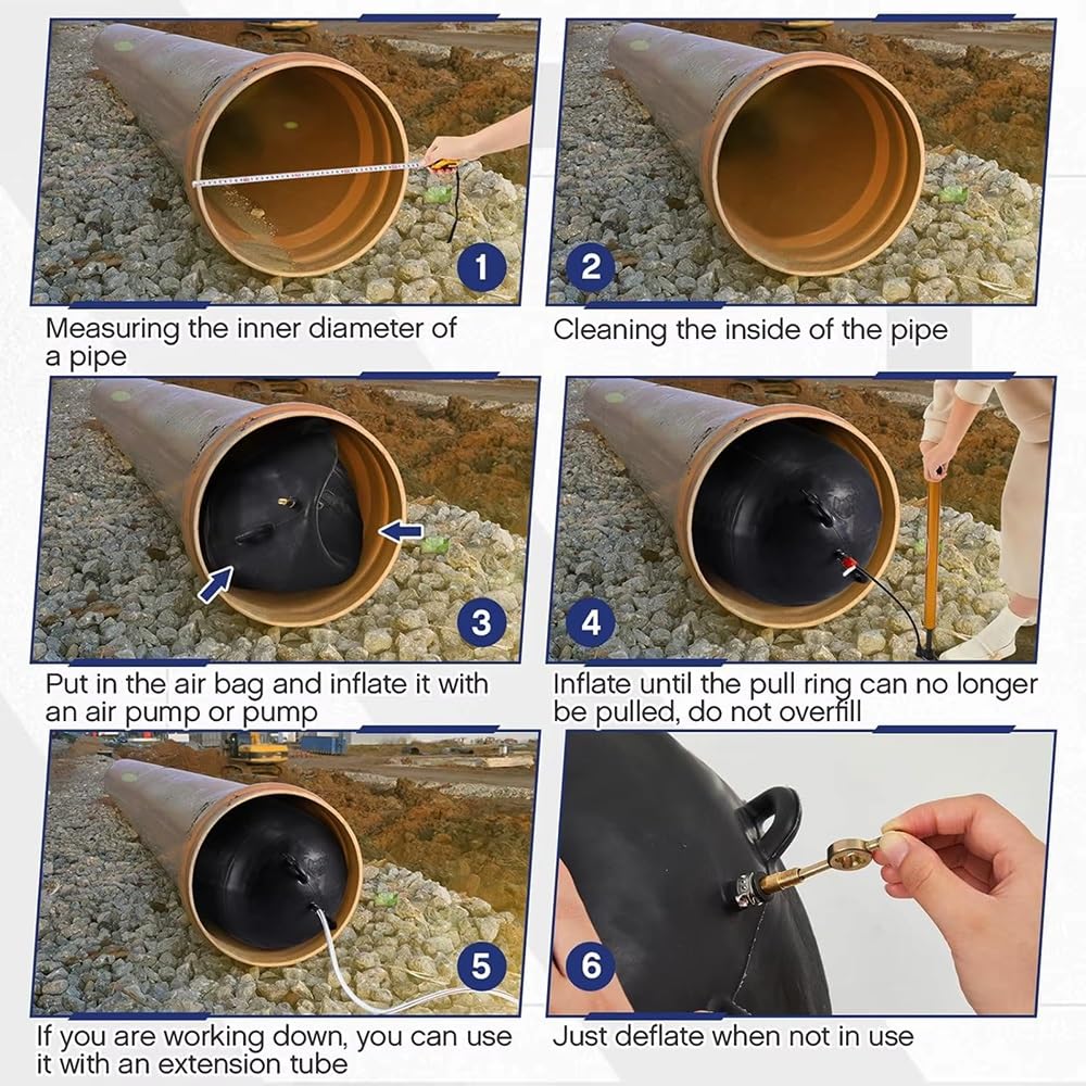 Tapón de tubería bolsa drenaje goma inflable - prueba alcantarillado for tuberías DN50-DN200 Presión y sellado plomería(DN150 Set)