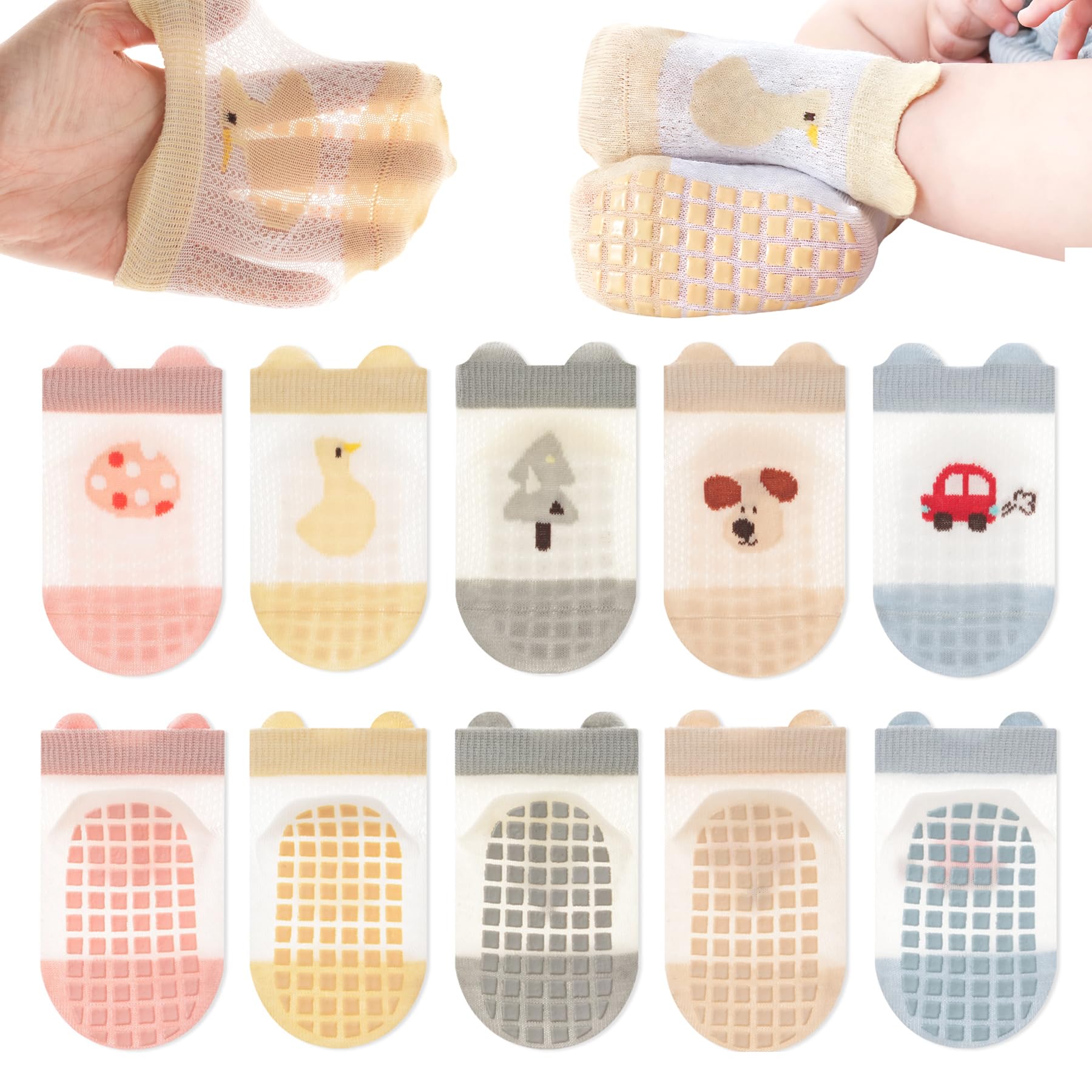 Bebé Antideslizante Tobillo Calcetines con Agarre Algodón Transpirables para Bebés Niños Niñas 5 Par Multicolores — view 9