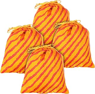 Kuber Industries Lehriya Print Potli Bag for Small Accessories, Money, Bindi With Drawstring Set of 4 (Yellow)-picture-11