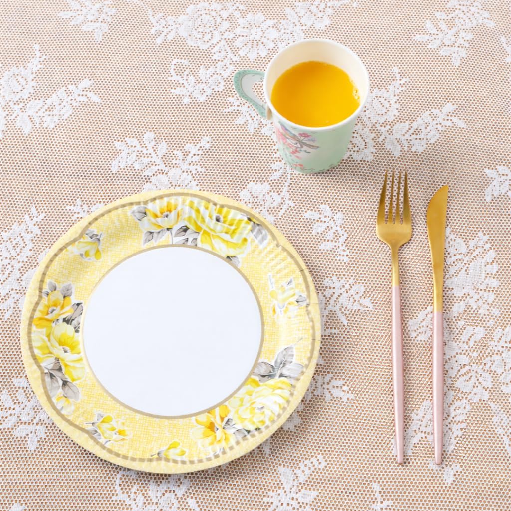 Talking Tables 50pcs Floral Tea Party Decorations for Mother's Day Decorations for 16 Guests, Disposable Tableware Set, Paper Plates, Teacups, Napkins & Bunting for Bridgerton Birthday Decor
