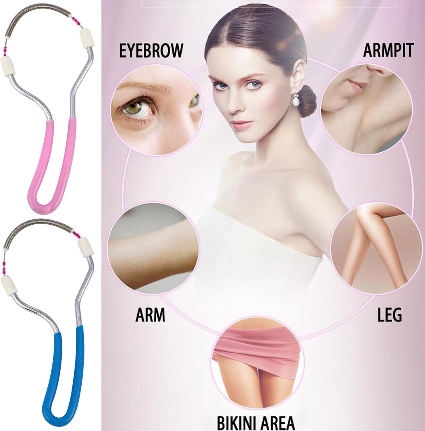 STOBAZA 4pcs Spring Facial Hair Remover Set Manual Threading Epilator for Women’s Face Hair Removal for Chin Upper Lip and Eyebrows Care