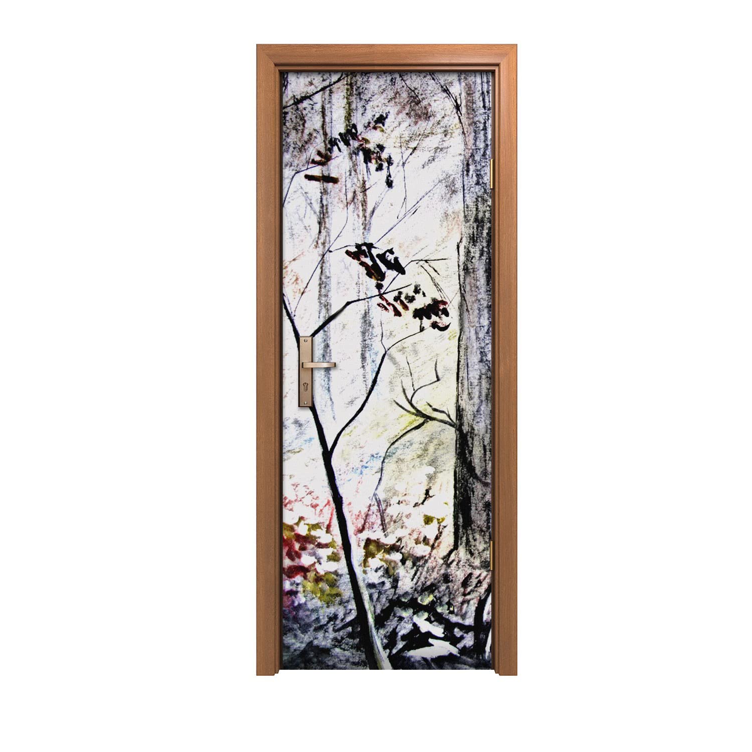 Autocollant de porte 70x200 feuilles de forêt décoration murale design intérieur