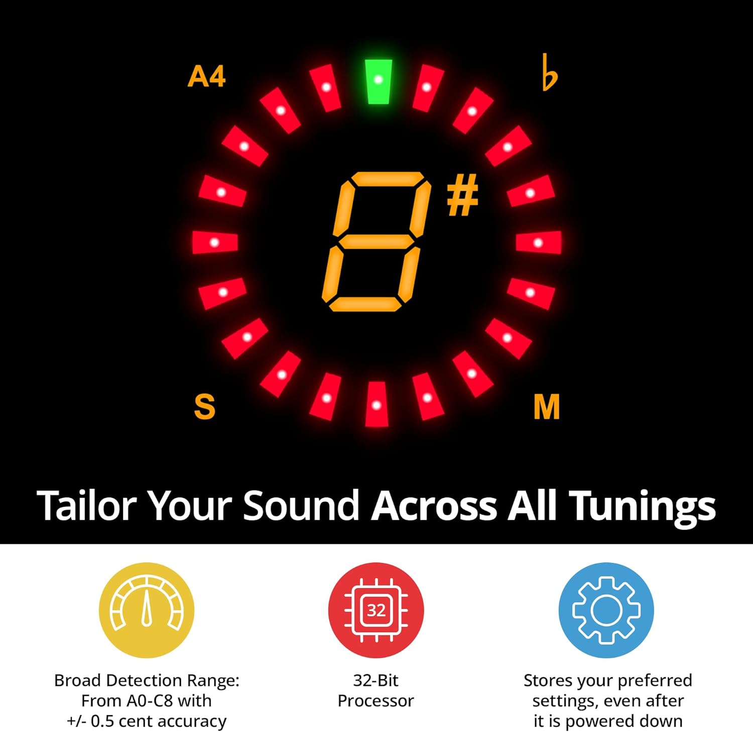 KLIQ TinyTune Pro Stage Tuner Pedal for Guitar and Bass with True Bypass Switching, Pitch Calibration and Flat Tuning (Power Supply Required)