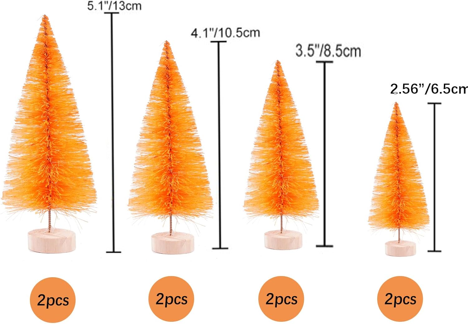 8 Pcs Artificial Mini Christmas Trees, Miniature Pine Trees Sisal Trees with Wood Base Tabletop Christmas Tree for Christmas Xmas Holiday New Year (Orange, 8 pcs)