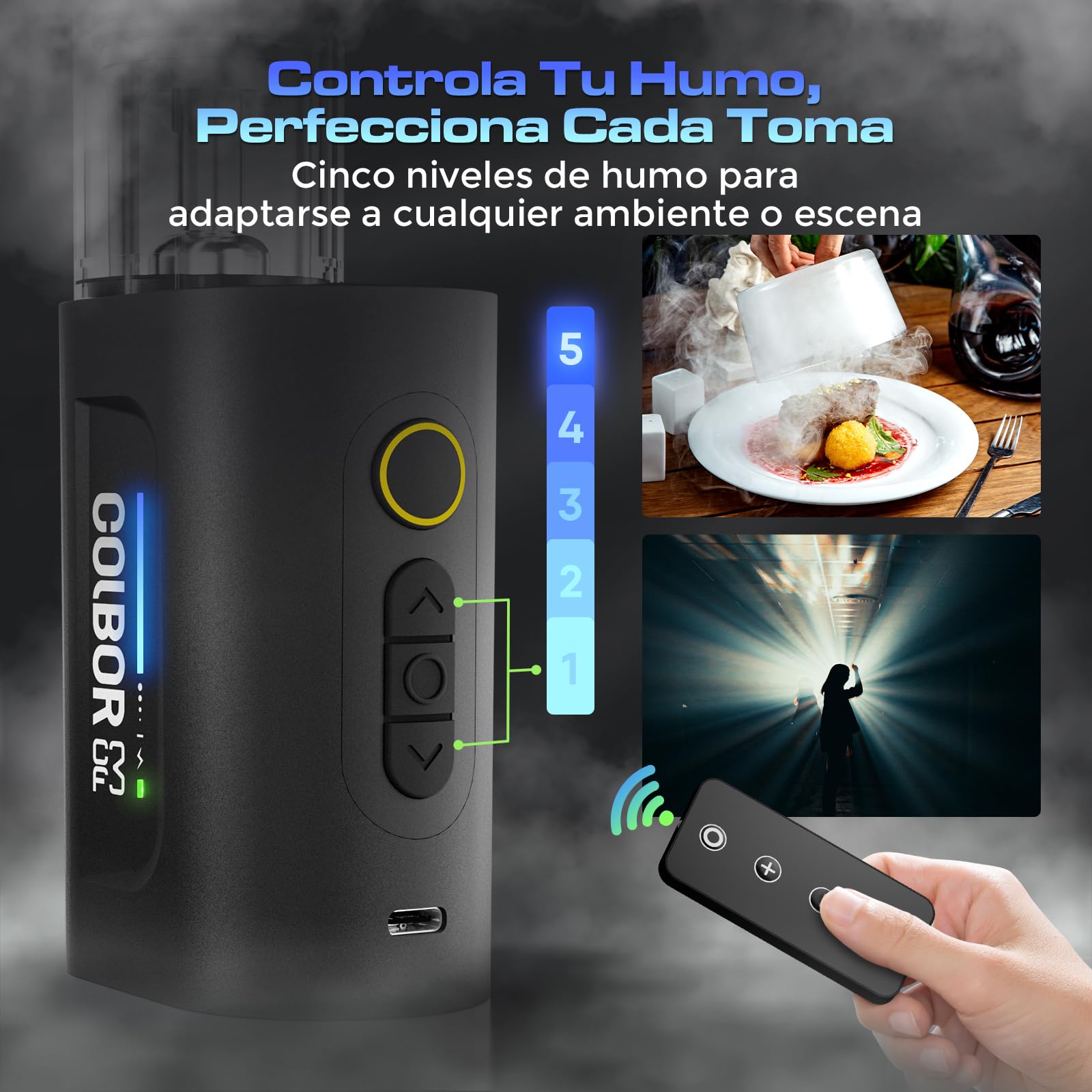 COLBOR CF3 Máquina de Humo Portátil con Control Remoto | Mini Máquina de Niebla de Mano con Protección contra Inclinación de 60° para Fotografía Fiestas Escenas Cosplay Halloween