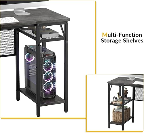 Miniatura 8 de Unikito Escritorio para computadora en forma de L con puerto de carga USB y toma de corriente escritorio esquinero reversible en forma de L con