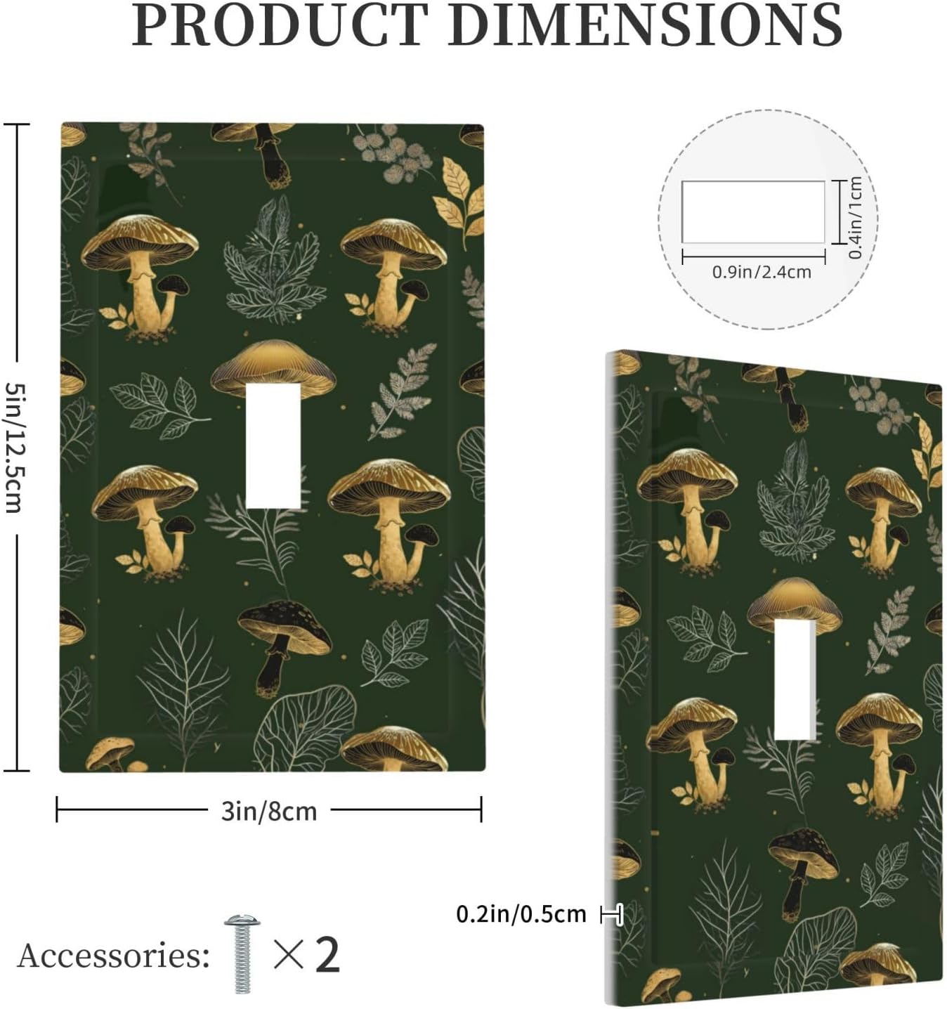 Decorative Light Switch Cover Plate Cute Gold Mushtroom Green Plant Leaf 1 Gang Single Toggle Wall Plates for Electrical Outlet Covers Switch Plate Covers Faceplate for Bedroom Decor image 5