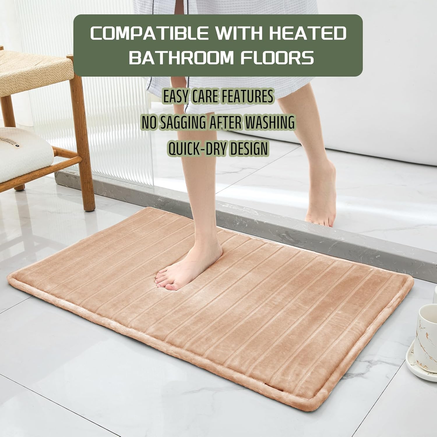 Luxury Plus Bath Rug with Memory Foam - 21 x 34 Inches Ultra Soft Non-Slip Bath Mat, Super Absorbent Quick-Dry Bathroom Floor Mat for Shower, Tub