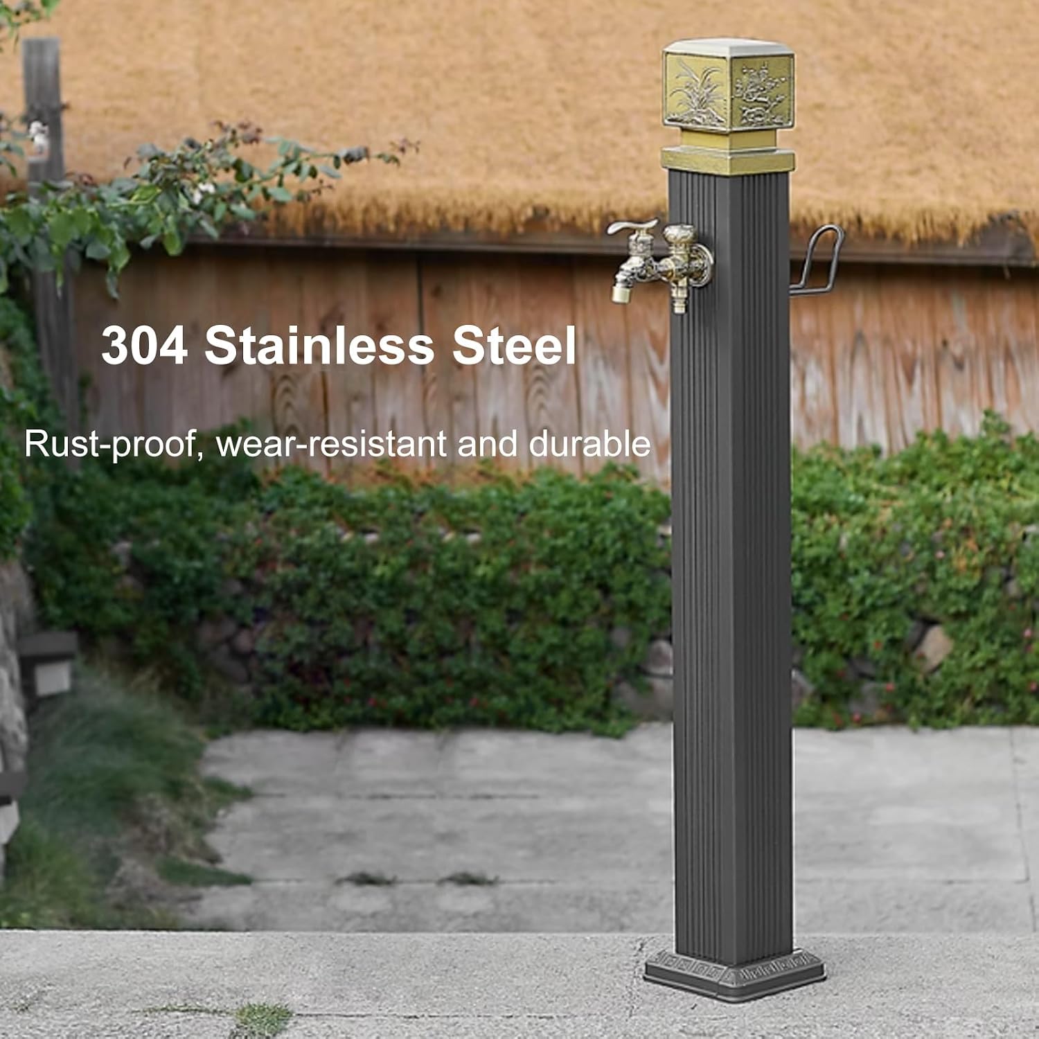 Outdoor Garden Water Column, Freeze Proof Outdoor Faucet, Floor Freestanding Garden Fountain with Dual Outlet Faucet for Backyard Irrigation Washing,One Color-74cm/29in
