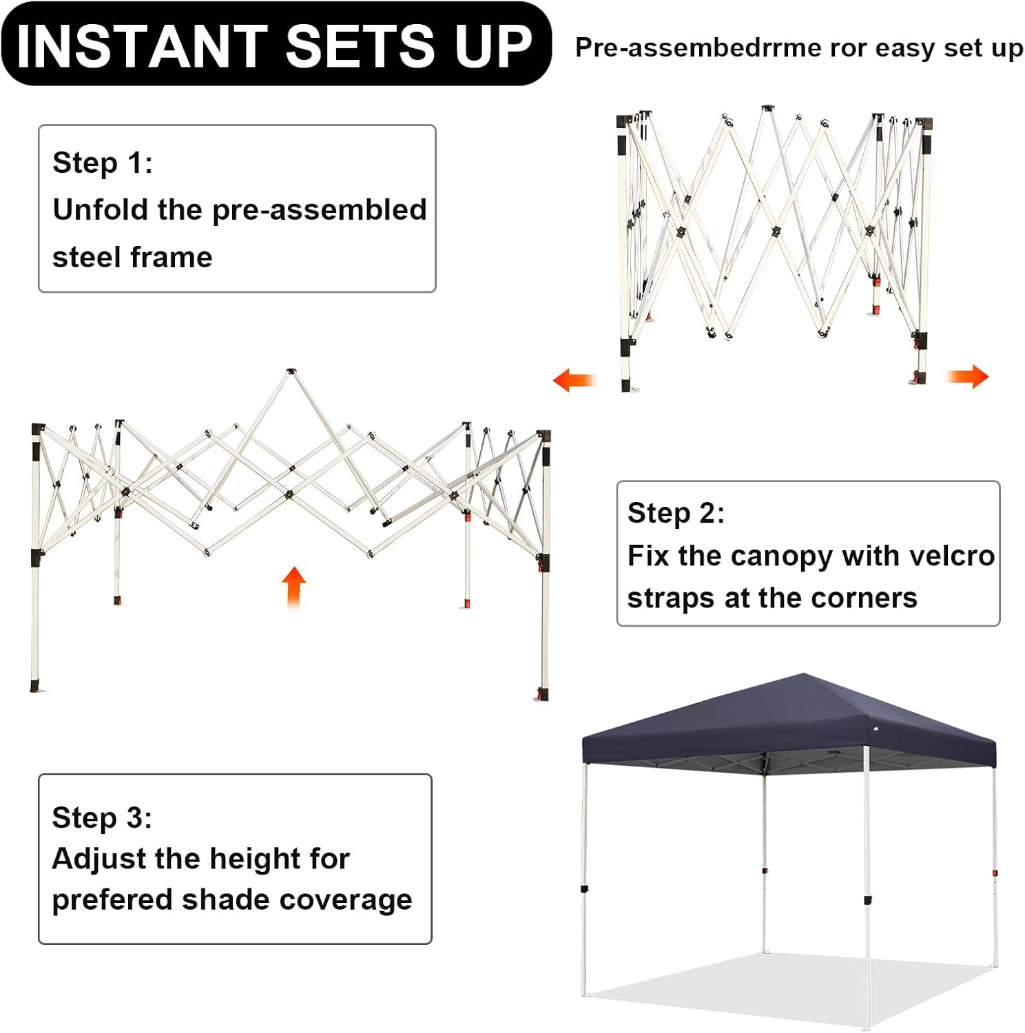 Northroad 8X8 FT Pop Up Canopy, Outdoor Instant Canopy Tent w/Carrying Bag, Portable Gazebo Shelter for Wedding Party,Commercial Event,Patio,Garden,Beach -Dark Grey - Image 3