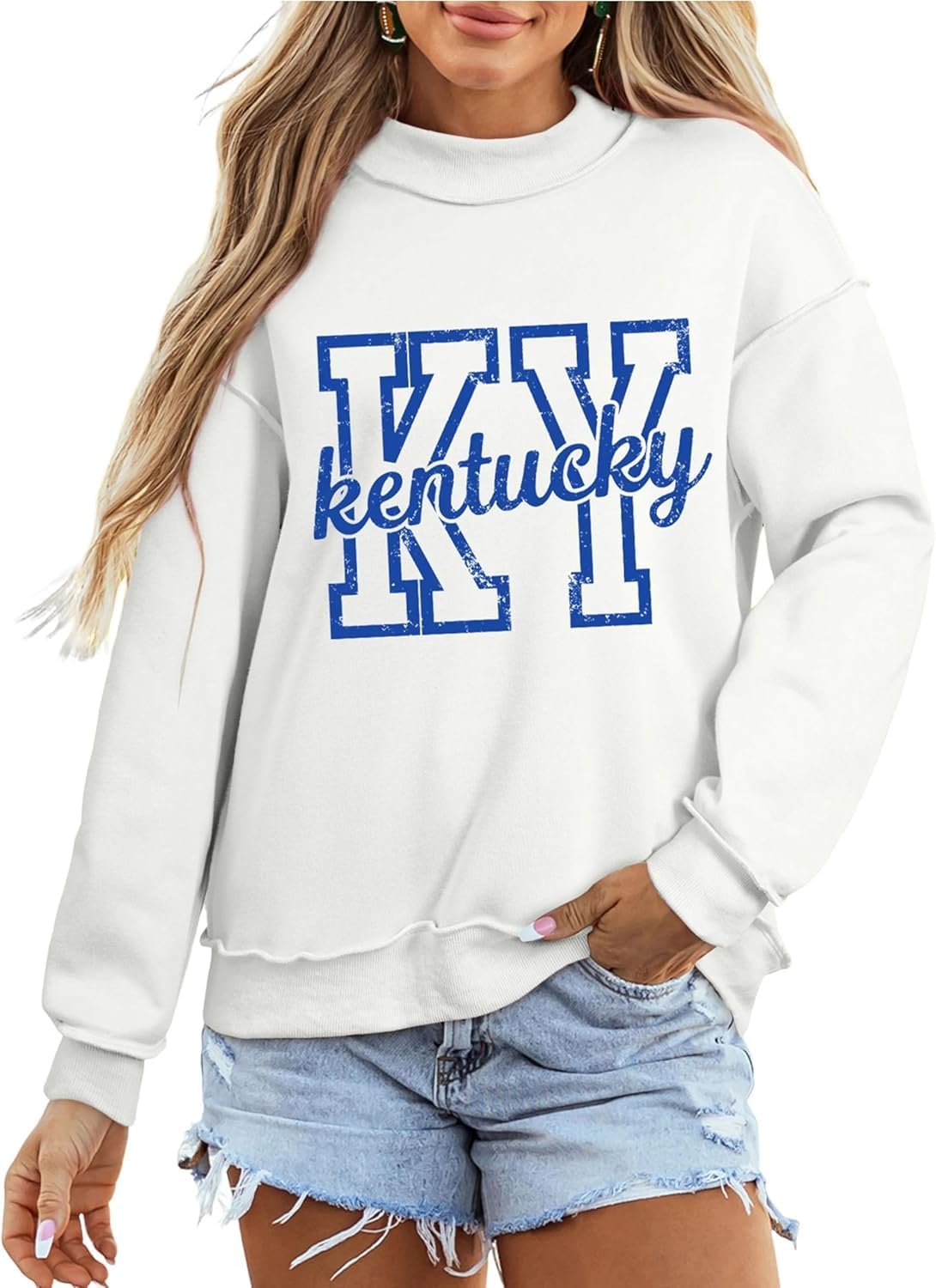 KevaMolly Womens Double Printed Reversible Mock Neck Sweatshirts Two Sided Drop Shoulder Long Sleeve Pullover Tops