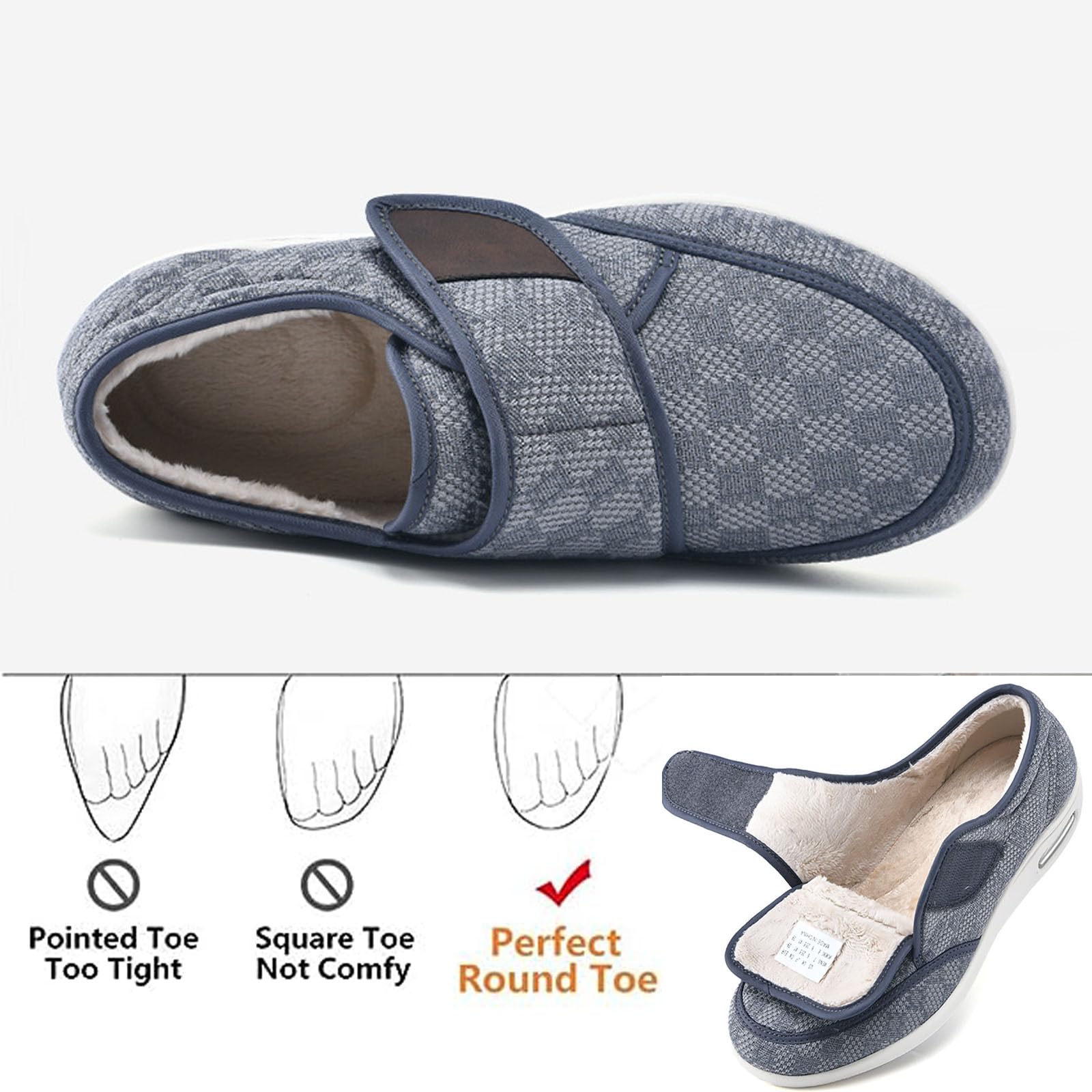 bumuam Zapatos para diabéticos para pies hinchados,Ajustable Zapatos Turgente Pies Pantufla, Anciano Cómodo Botas, Diabético Obesidad Zapatillas EU 46(30cm/11.8in)