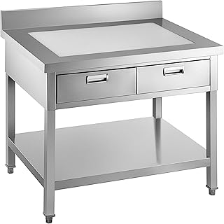 VEVOR Commercial Worktable Workstation 24 x 36 Inch Commercial Food Prep Worktable with 2 Drawers, Backsplash, 992 lbs Load Stainless Steel Kitchen Island for Restaurant, Home and Hotel, Silver