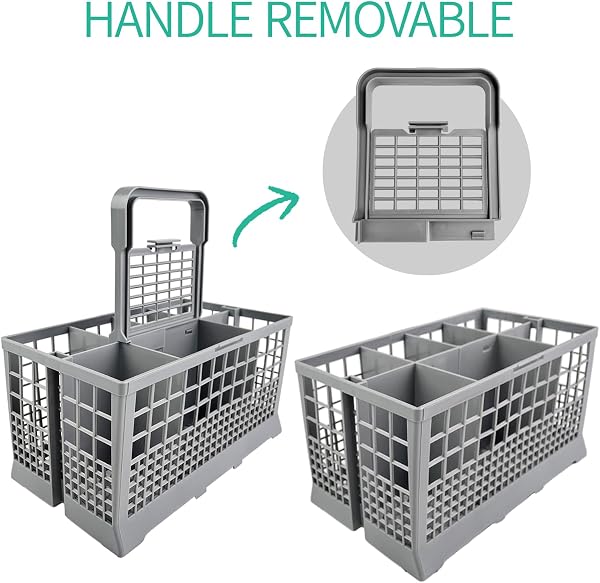 CHALVIOR Cesta universal cubiertos para lavavajillas, Cesta cubiertos lavaplatos, 23.7 * 13.5 * 23.5cm, Asa desmontable, Apto para todos los modelos de lavavajillas, resistente al calor y duradero. - 4