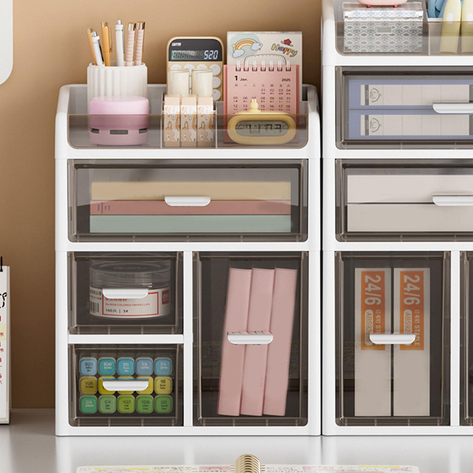 Organizador de Escritorio, Cajón de Almacenamiento de PP Transparente con Diseño a Prueba de Polvo, Múltiples Compartimentos para Oficina, Hogar, Dormitorio, (Blanco y Negro Transparente (