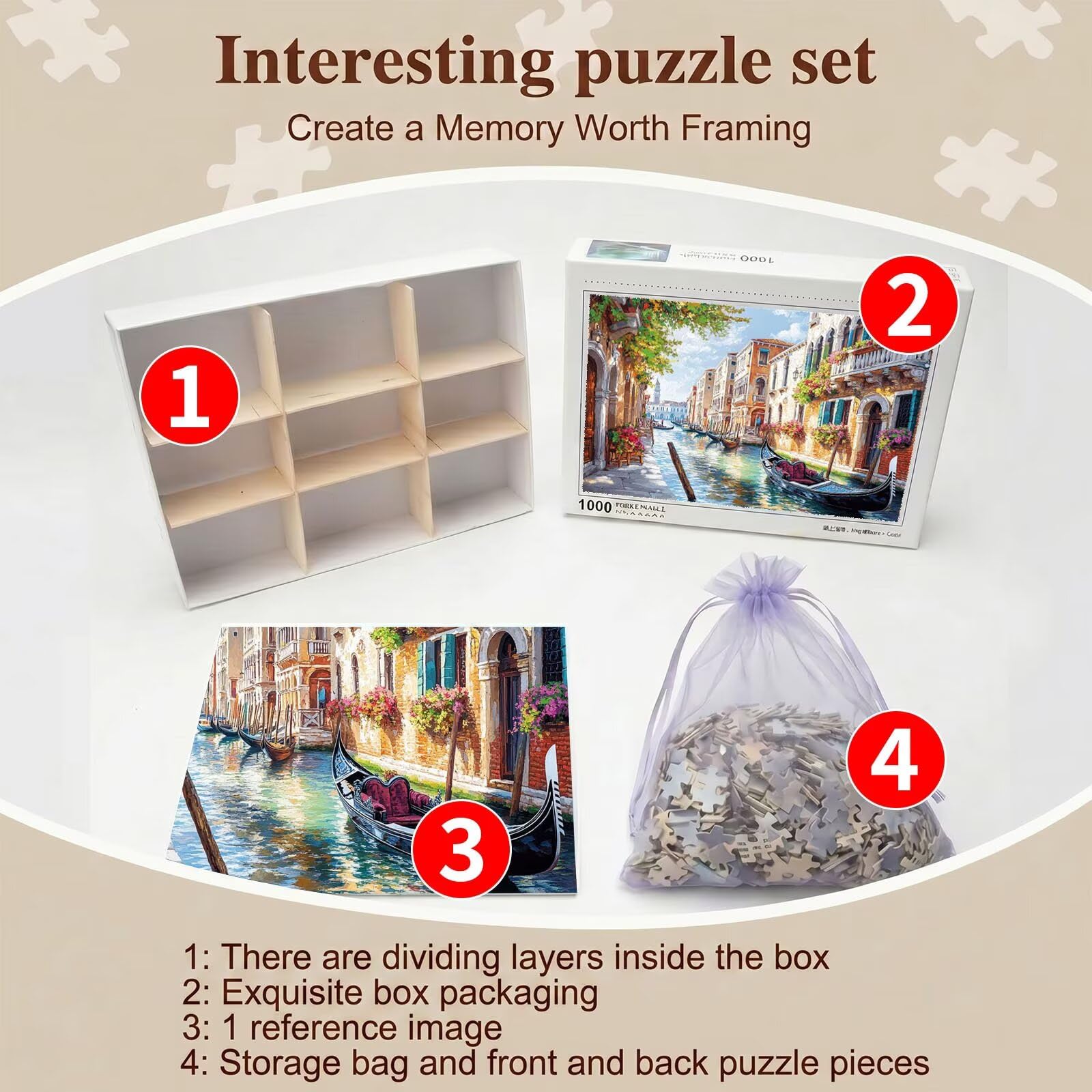 Barca piccola città Puzzle 1000 Pezzi per Adulti, Puzzle in Legno - Collezione Classica con Poster Incluso - Sfida di Concentrazione e Passatempo Antistress, Gioco per Famiglia, 75 x 50 cm f0-109