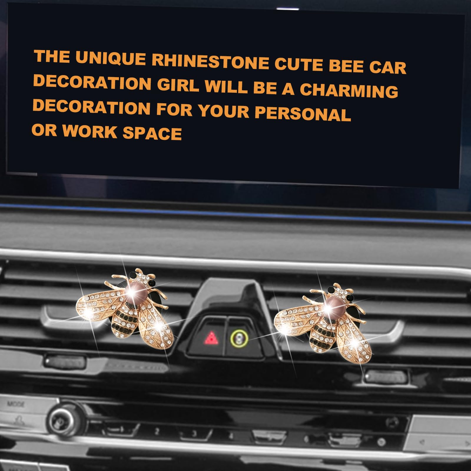 2 Clips De Ventilación Con Diamantes De Imitación Para Coche - Diseño De Abeja En Plata, Ambientador Y Decoración Interior