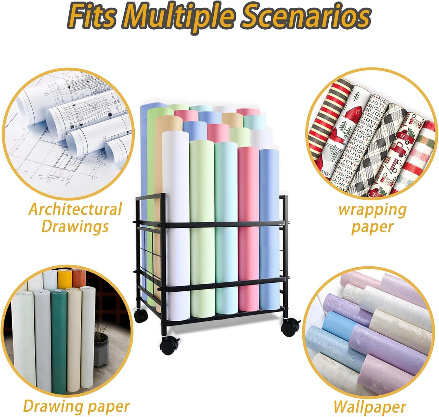 Blueprint Organizer with Rolling Wheels, 20-Slot Storage Rack – Mobile Cart for Blueprints, Maps, Posters, Architectural Plans. Ideal Holder for Home, Office, Studio, School