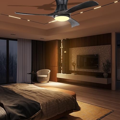 Miniatura 2 de COSTWAY Ventilador de techo de 52 pulgadas con luz y control remoto, ventilador de iluminación de 3 aspas de montaje empotrado con motor de CC