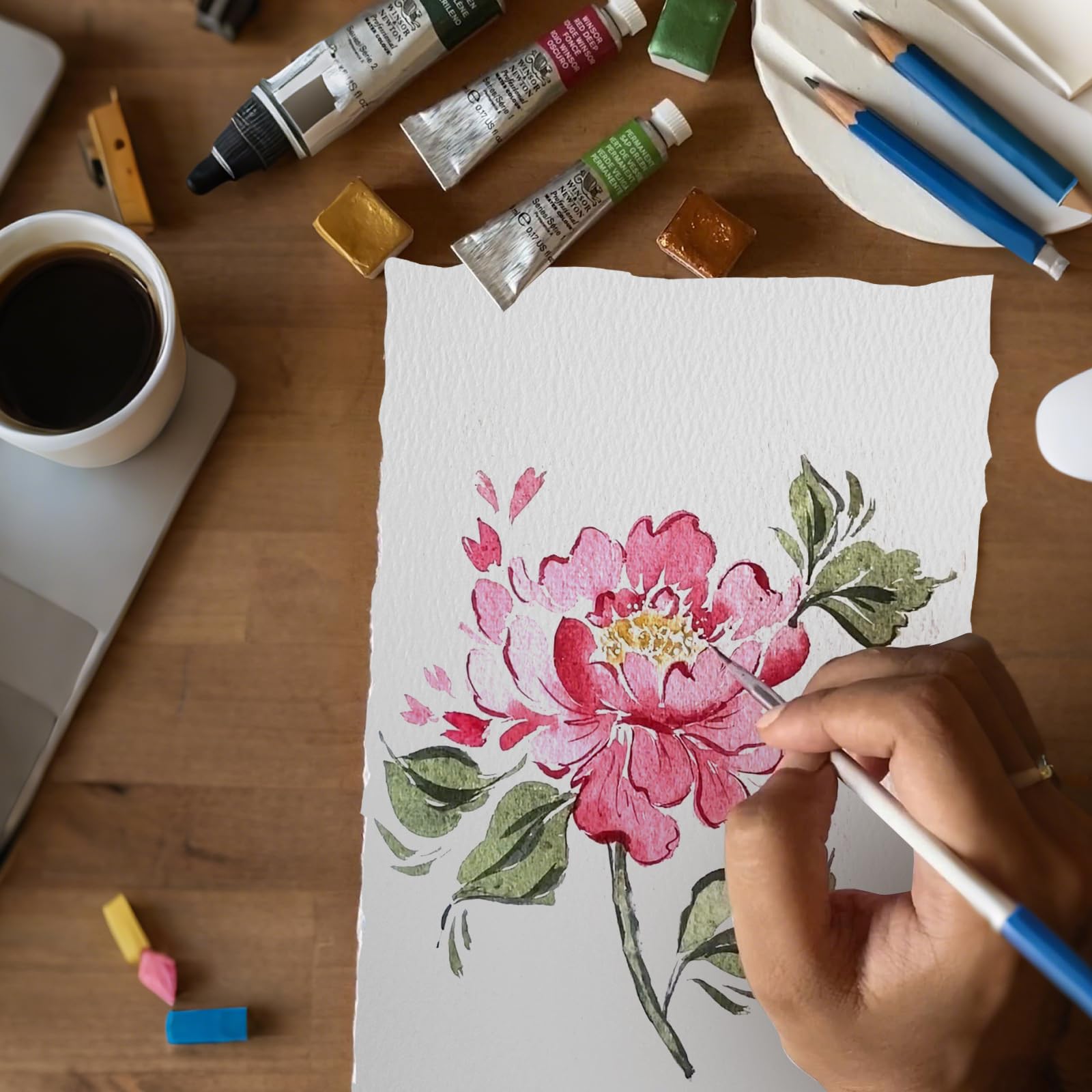 100 Stück strukturiertes Papier, 12,7 x 17,8 cm, Aquarellpapier, 300 g/m², karierter Rand, raues/strukturiertes handgefertigtes Papier für Aquarellfarben, Karten, Handwerk, Hochzeitseinladungen