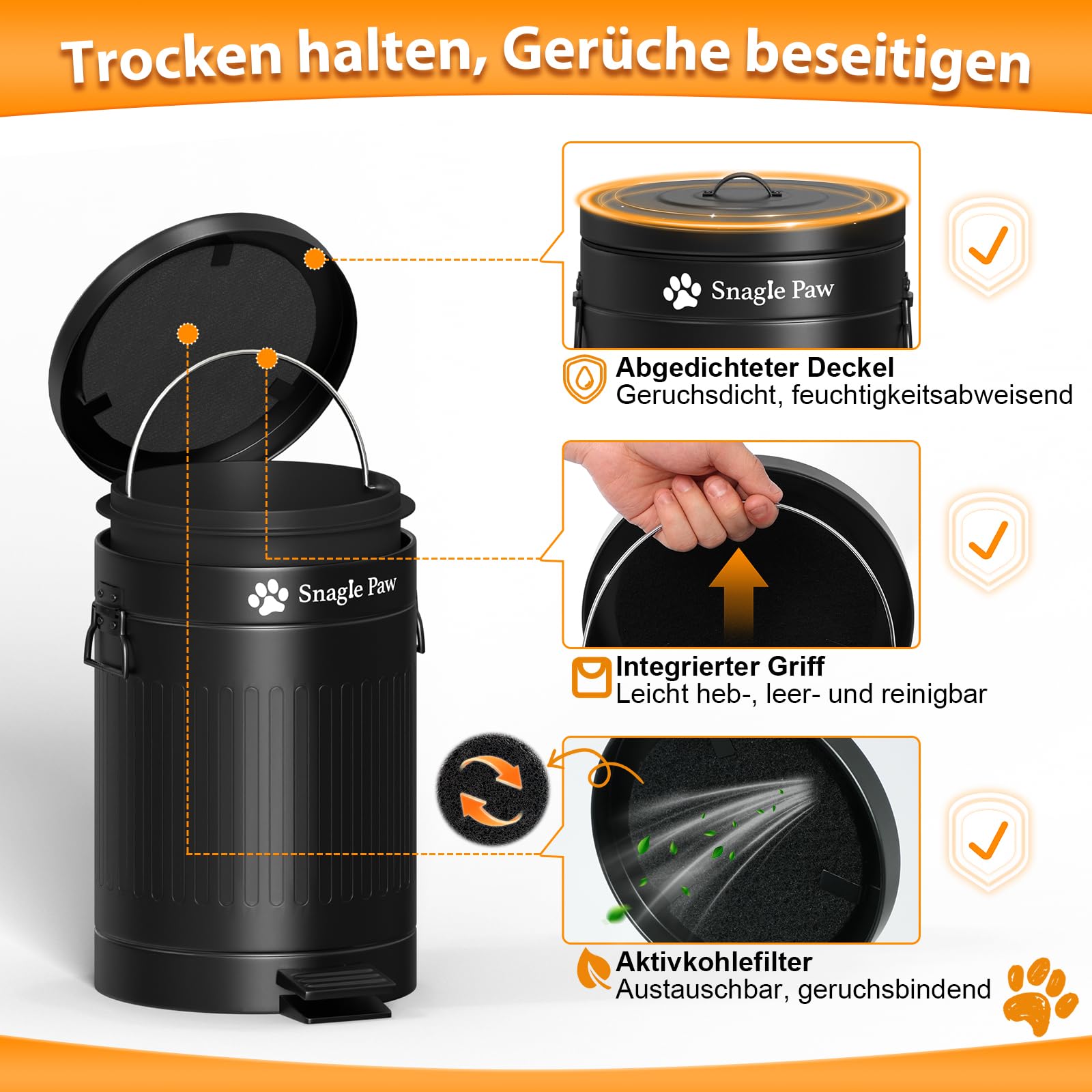 Hundekot-Mülleimer zur Wandmontage, 12 Liter Hundeabfalleimer mit Deckel, Pooper Scooper inklusive 40 Beuteln, Geruchskontroll-Deckel mit Aktivkohle, Hundekotschaufel für Große und Kleine Hunde