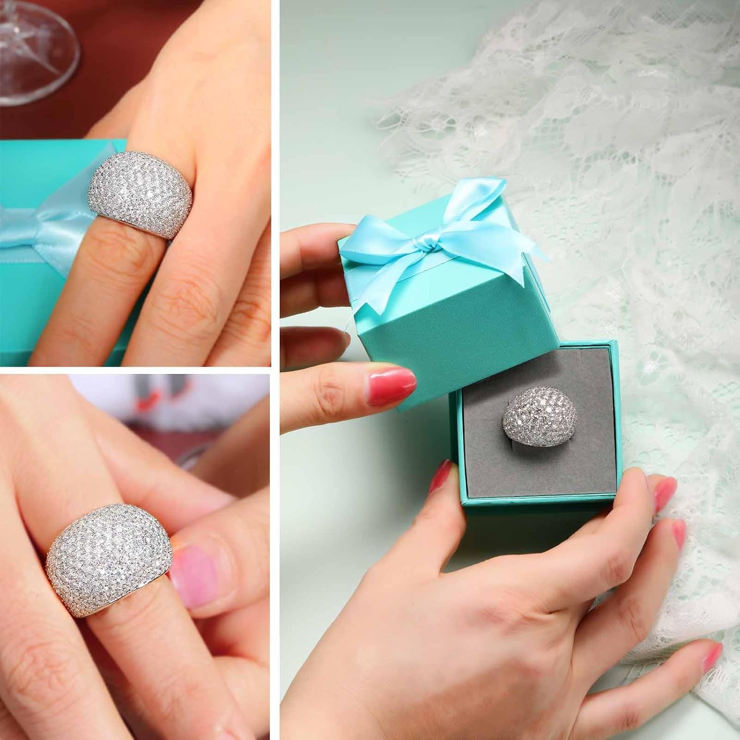 DAYBYDAY Moissanite Rings for Men Women 925 Sterling Silver 2-3.5ct D Color VVS1 Simulated Diamond Moissanite Pave/Baguette Band Statement Cocktail Rings Moissanite Jewelry Size 6-11