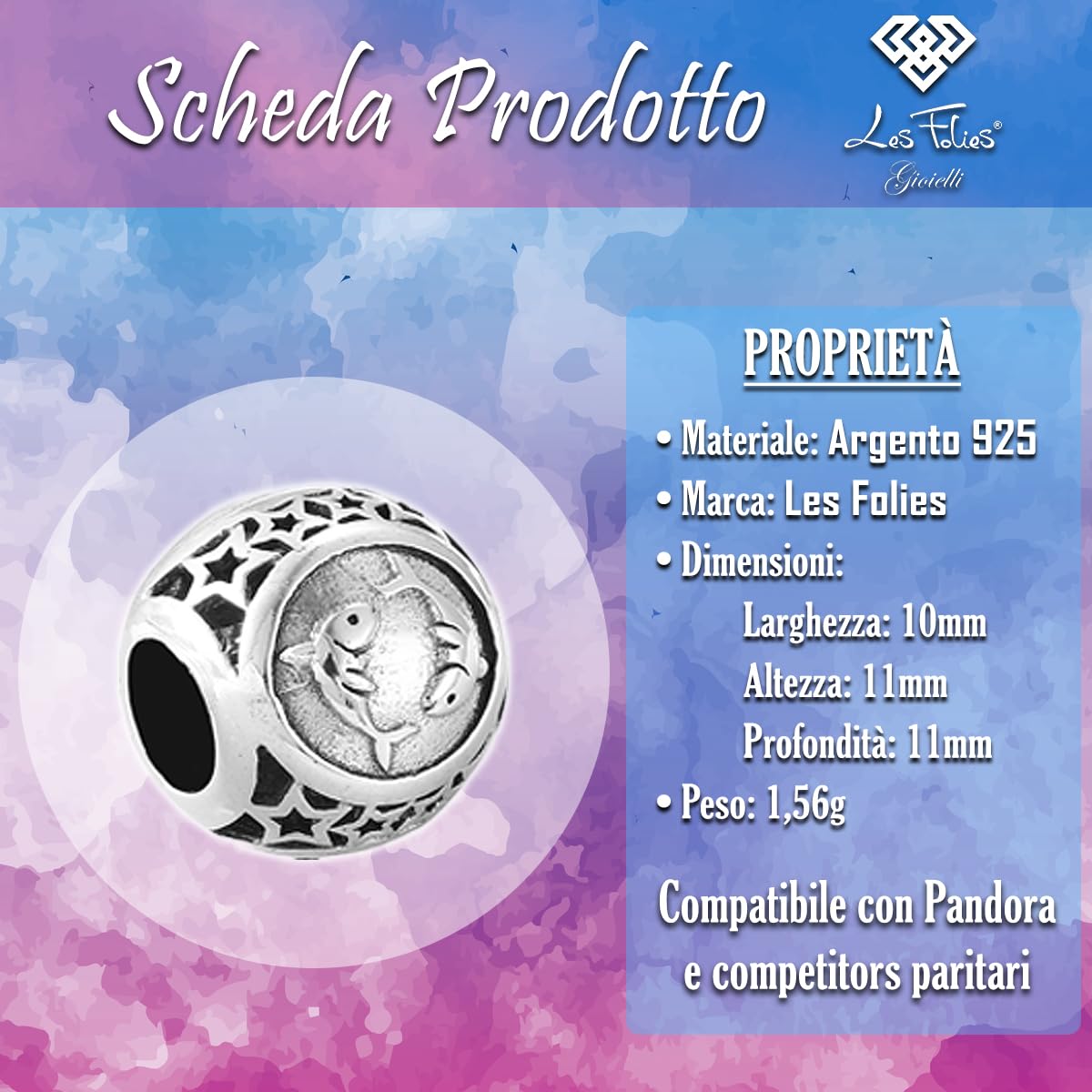 Charm del Zodíaco: Peces de plata 925 - Les Folies (Modelo Pandora)