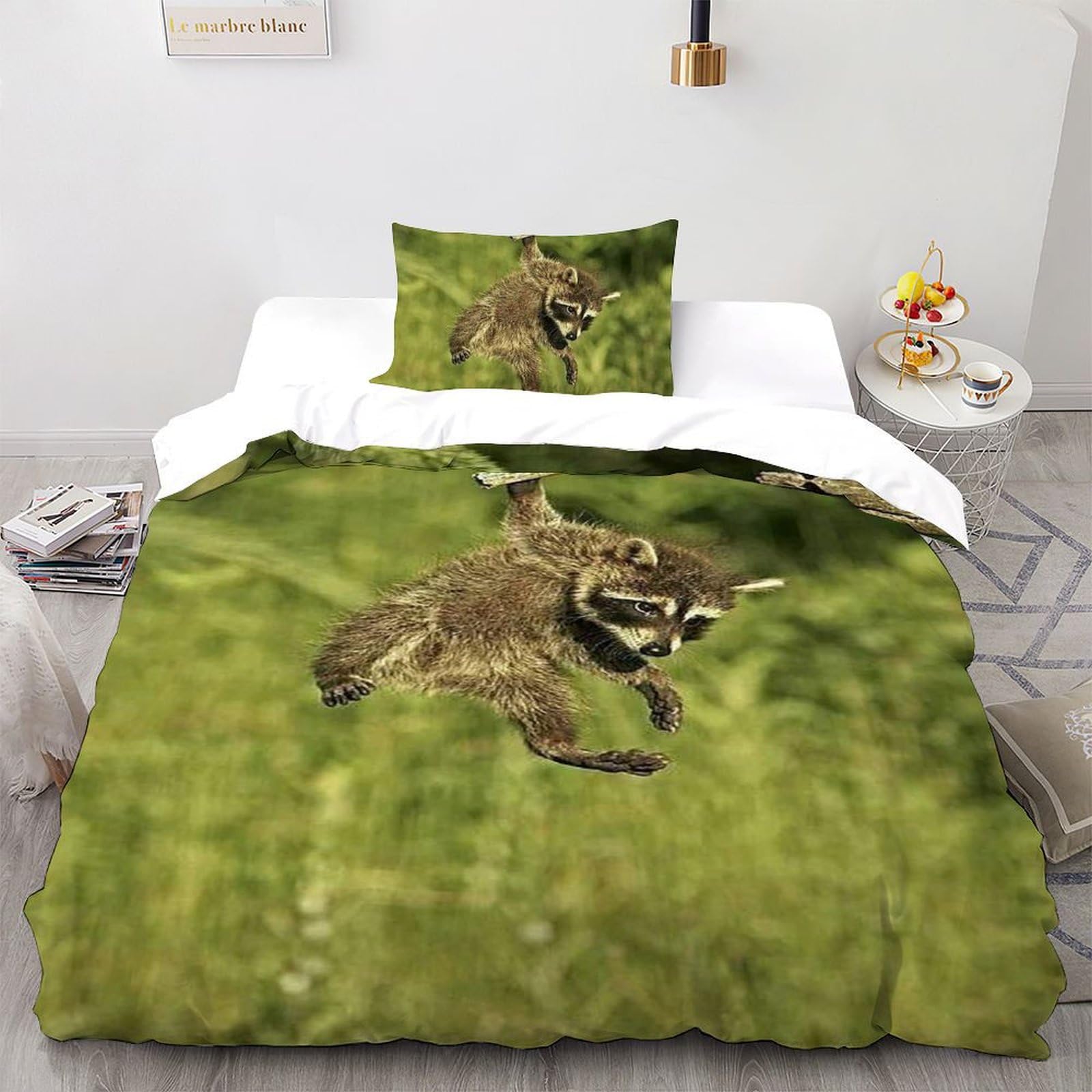 Housse de couette raton laveur fermeture éclair enfants 135x200
