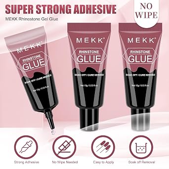 MEKK No Wipe Super Strong Rhinestone Glue for Nails, 15g Nail Charm Glue