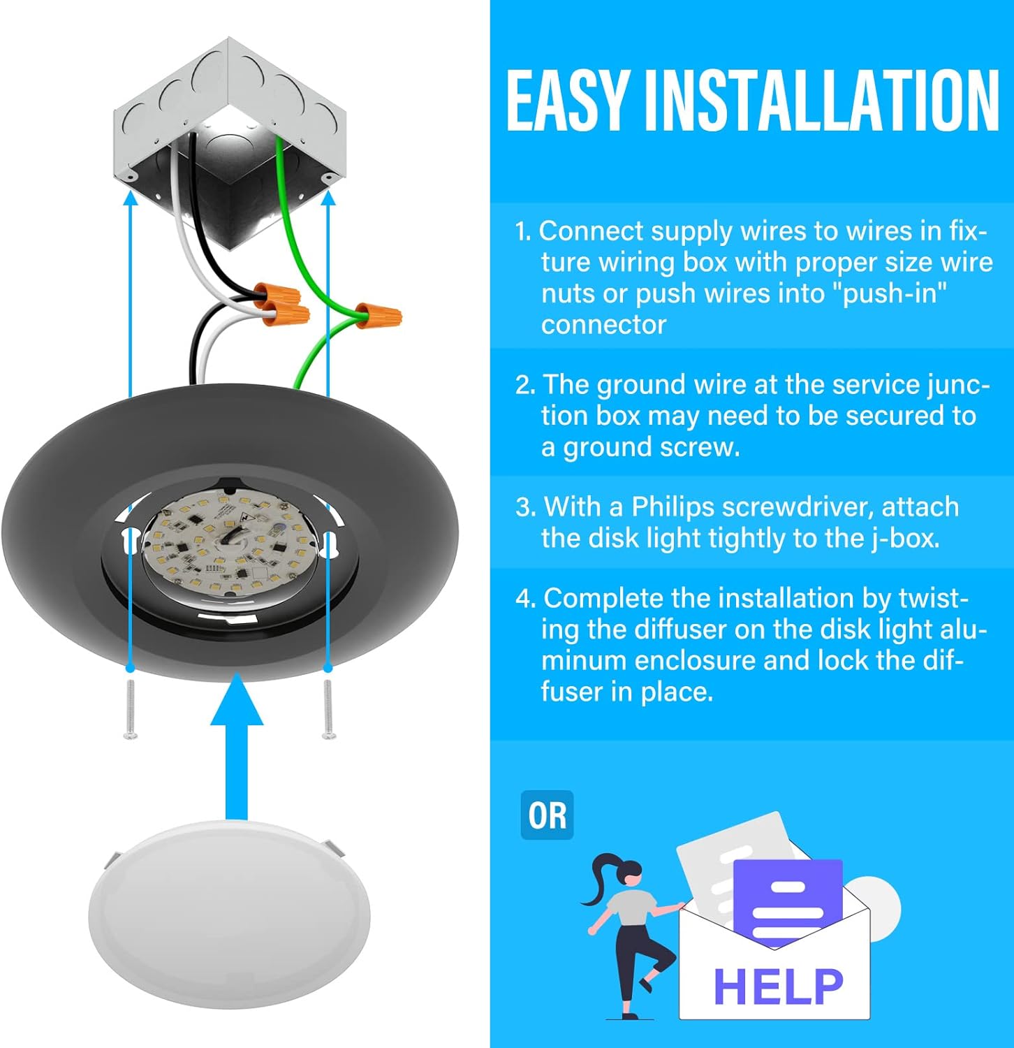 ZAGO 20 Packs Black 6 Inch LED Disk Light Surface Mount Low Profile Recessed Retrofit Ceiling Fixture for J Box, 5CCT Switchable, Dimmable, 120V, 15W, 920LM, CRI>80, ETL, Wet Location
