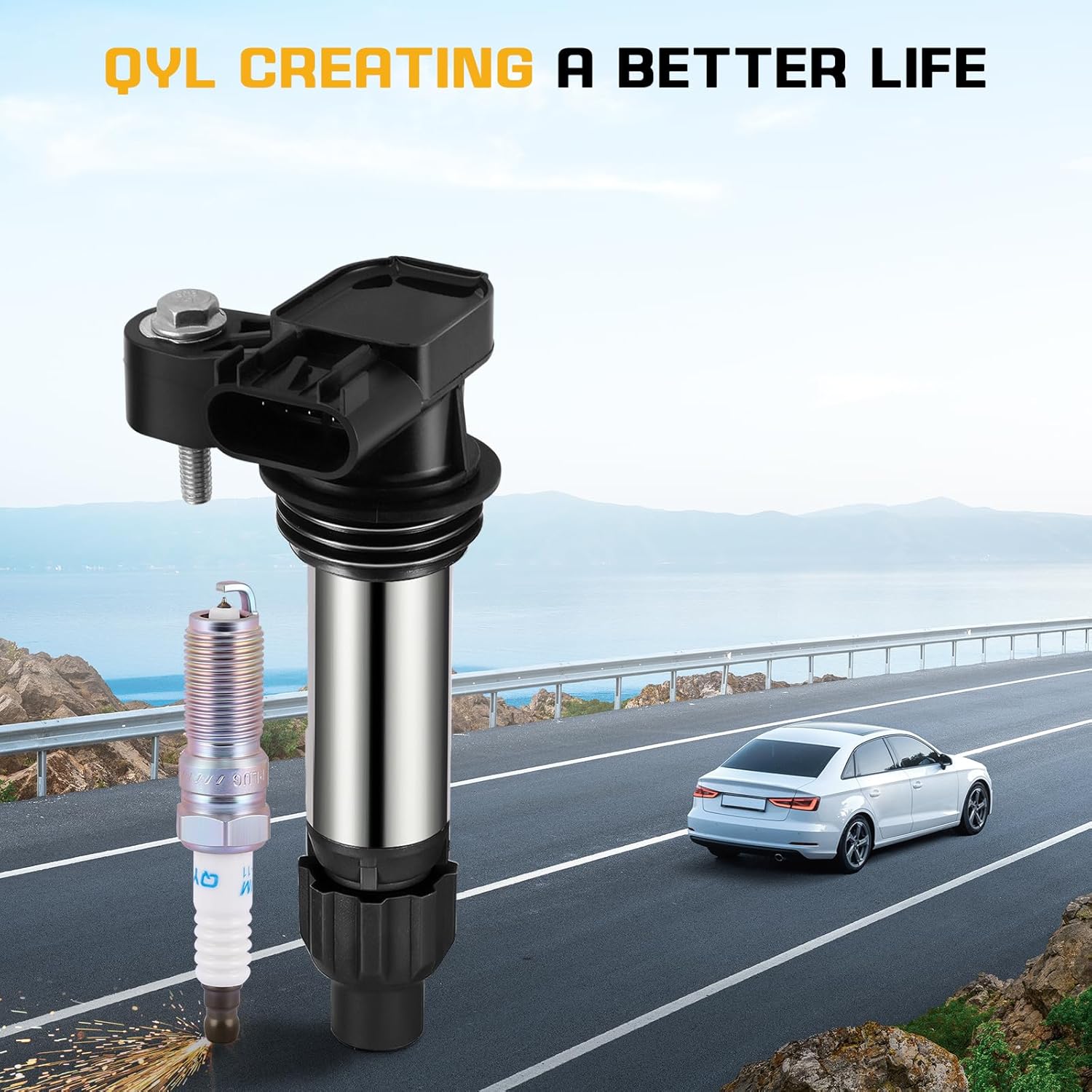 Set of 6 UF569 Ignition Coil Packs and Spark Plugs 6509 OEM Compatible with Chevy Impala Equinox Buick Enclave Cadillac CTS SRX XTS GMC Acadia Terrain 3.0L 3.2L 3.6L V6, C1555