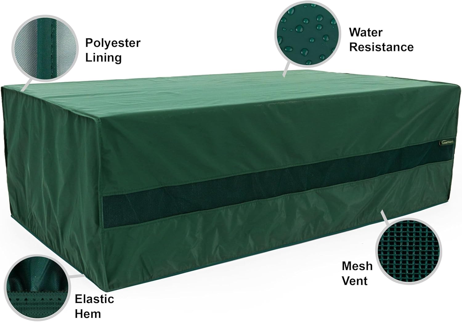 Covermates Rectangular Firepit Cover - Light Weight Material, Weather Resistant, Elastic Hem, Fire Pit Covers, RECTANGULAR 50W x 30D x 25H, Green