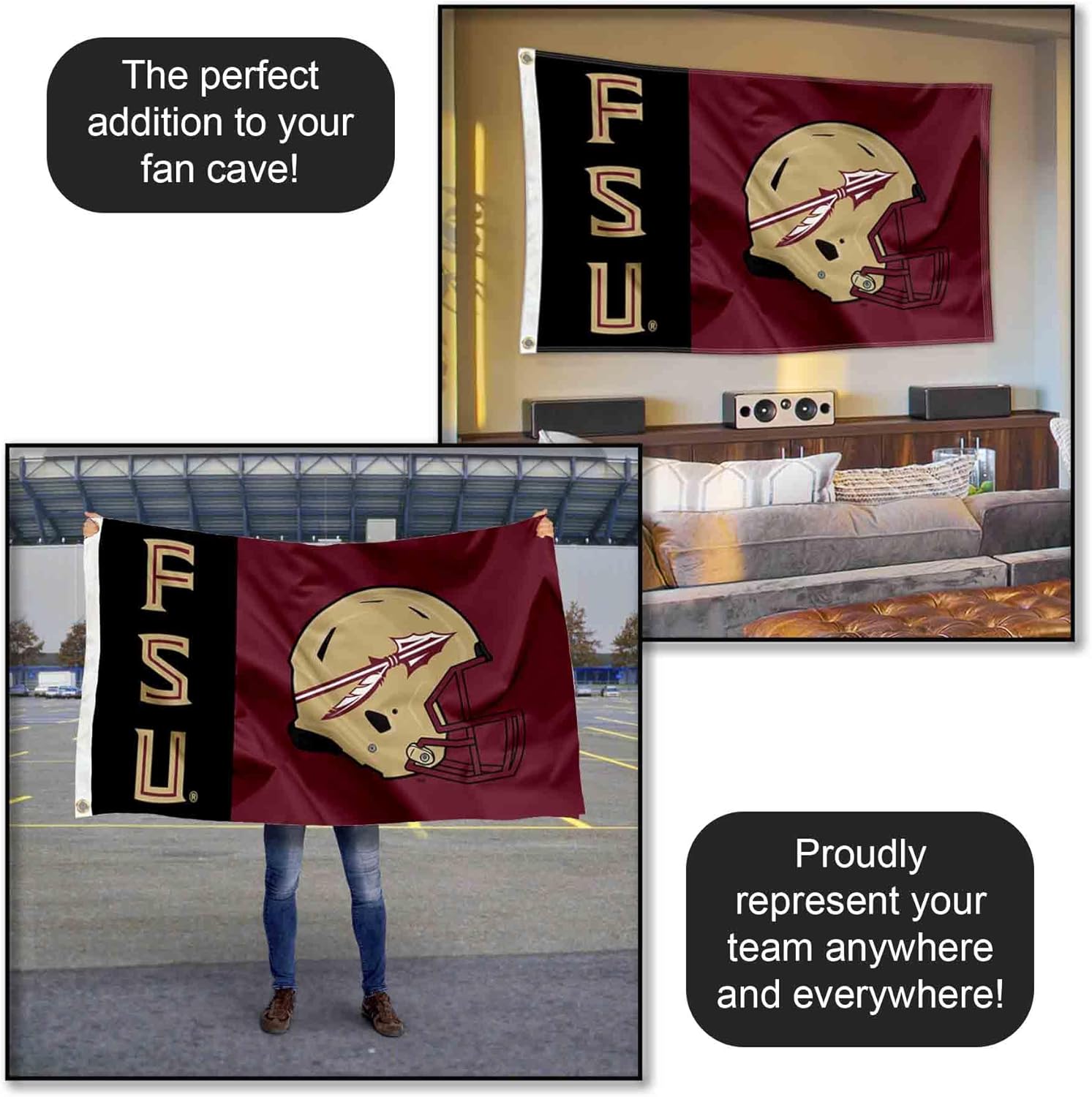 Florida State FSU Noles Football Helmet 3x5 Flag