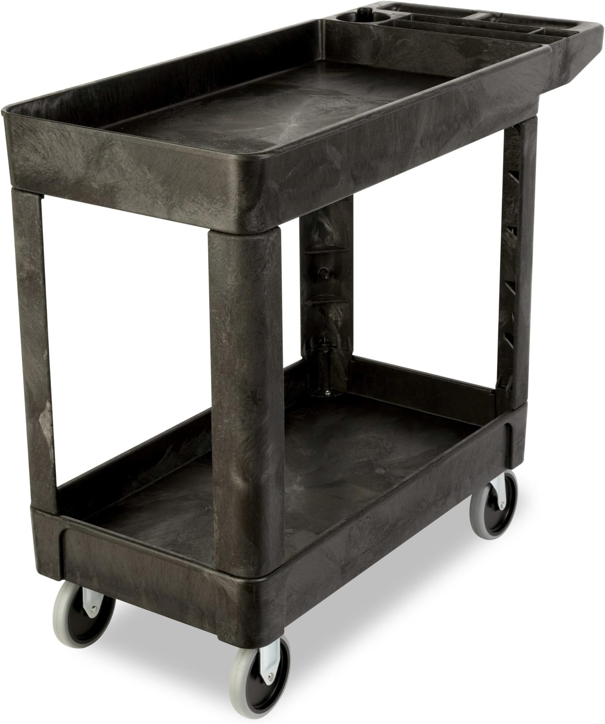 Rubbermaid Commercial Heavy-Duty 2 Shelf Utility Cart, Lipped Shelves, Medium, Beige, 500 Pound Capacity (FG450089BLA)